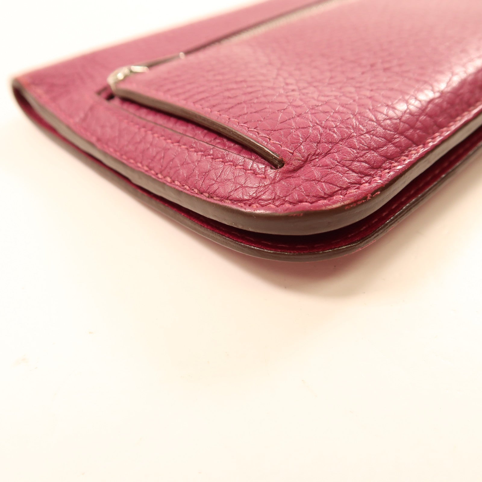 HERMES Togo皮革Dogon Long Wallet銀扣長錢包L3 Rose Pourpre