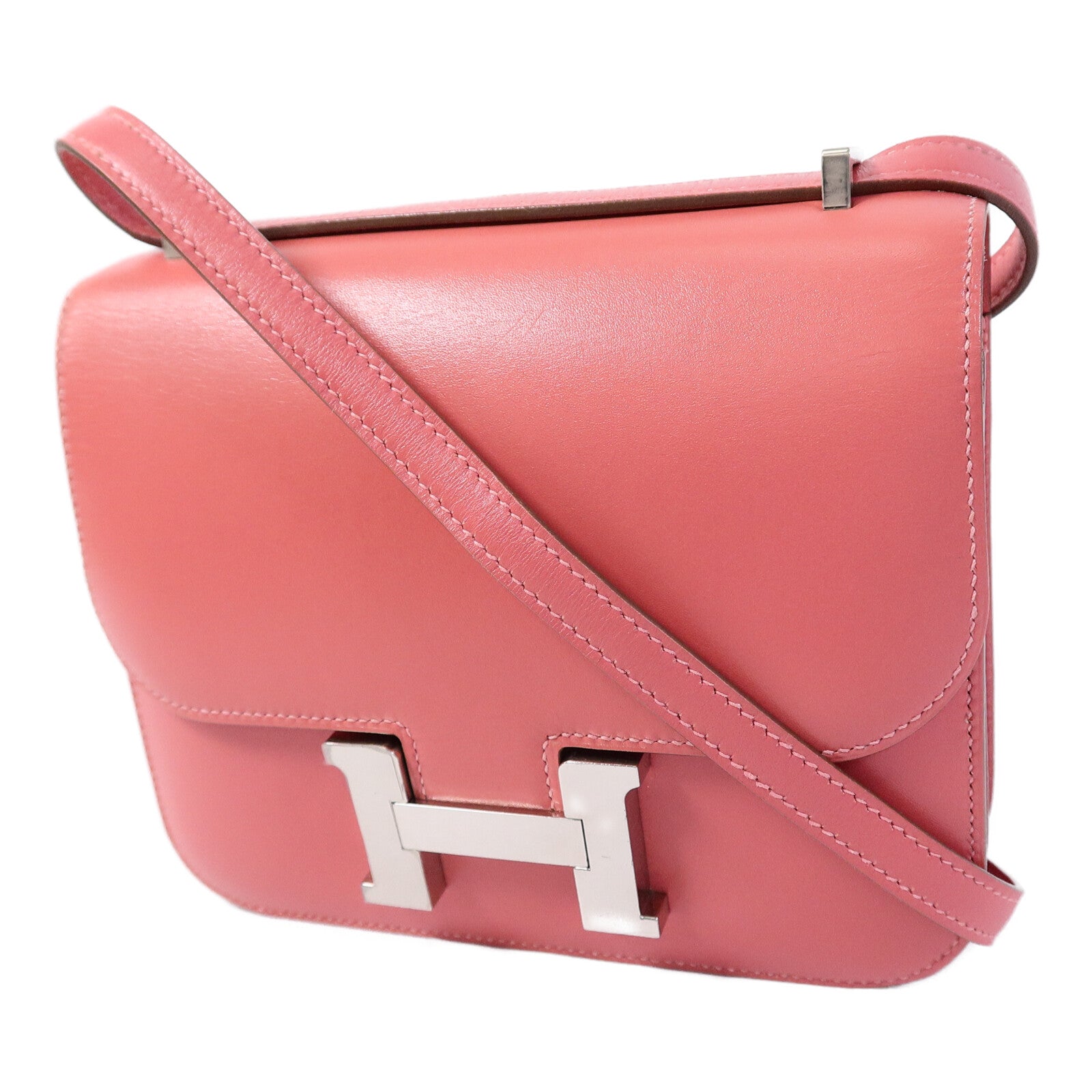 HERMES Tadelakt皮革Constance Mini肩背袋Rose Azalee