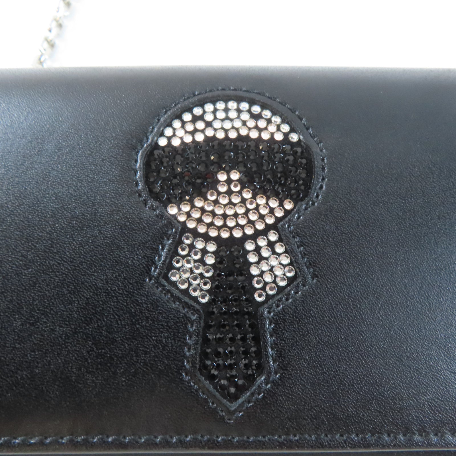 FENDI 牛皮皮革Karl Lagerfeld Wallet With Chain銀扣鏈帶肩背袋黑色