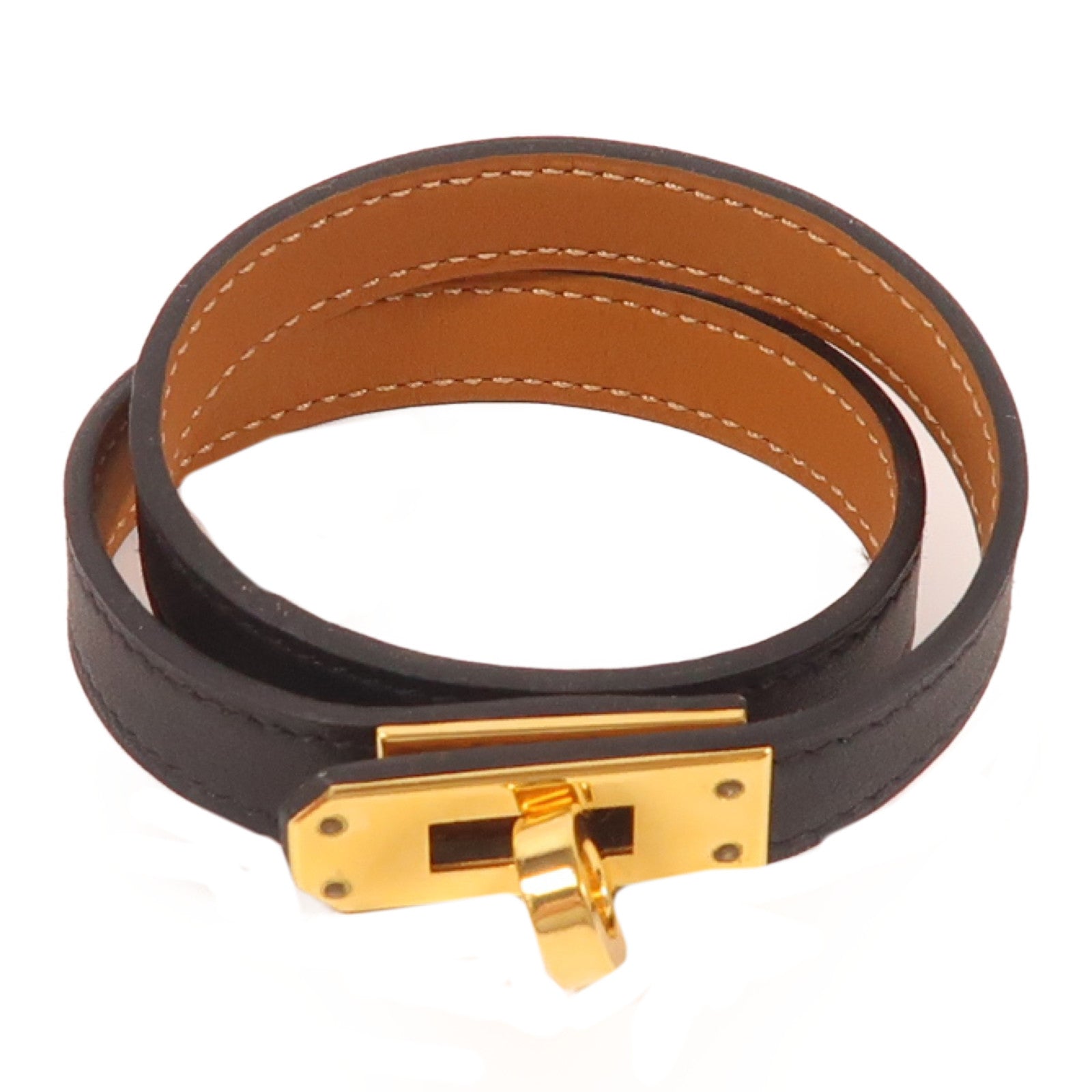 HERMES 牛皮皮革Kelly Double Tour Bracelet金扣手鐲黑色