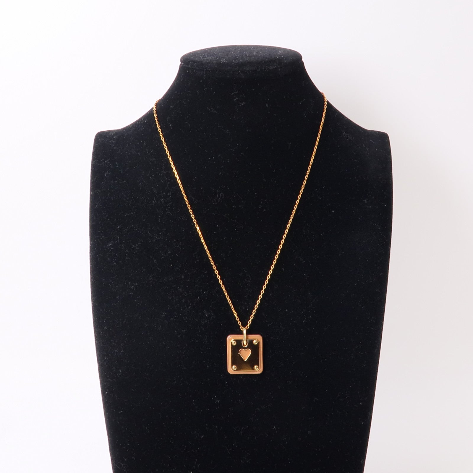 HERMES 鍍玫瑰金/Swift皮革As De Coeur Pendant項鍊