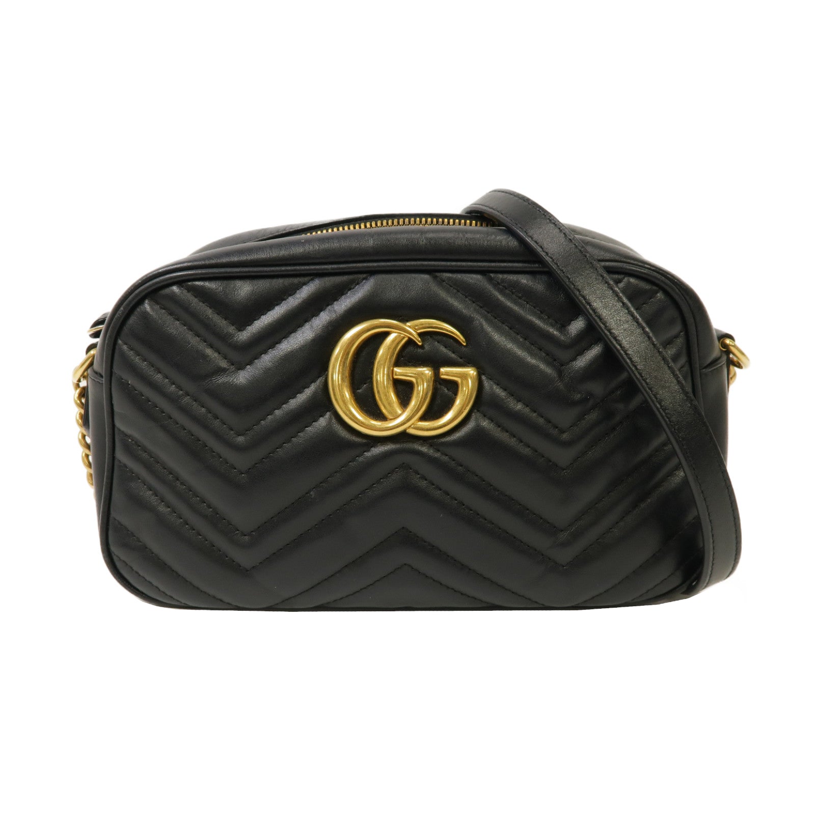 GUCCI 牛皮皮革GG Marmont Small Matelassé金扣鏈帶肩背袋黑色