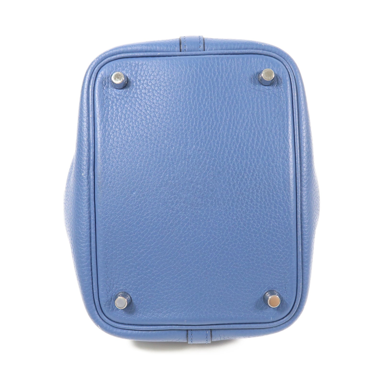 HERMES Clemence皮革Picotin PM銀扣手挽袋Bleu Agate