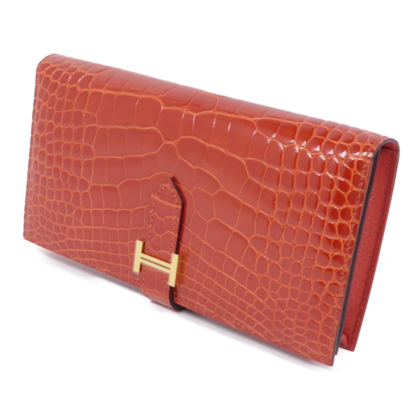 HERMES 鱷魚皮革Bearn Long wallet金扣長錢包