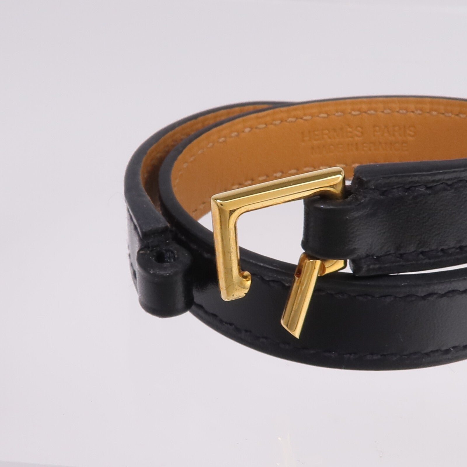 HERMES Box Calf皮革Rivale Double Tour金扣手鏈Noir