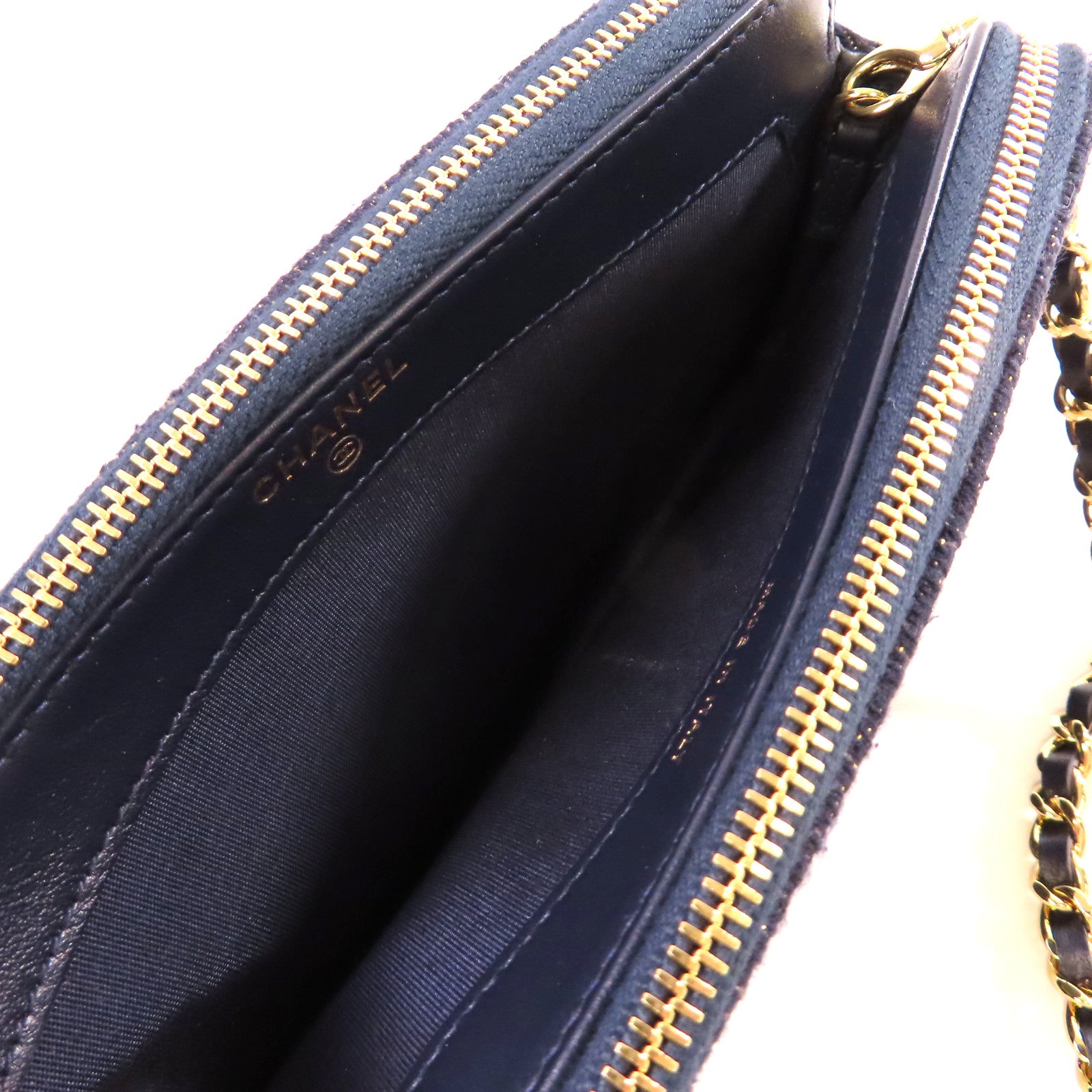 CHANEL 帆布WOC Wallet On Chain Shoulder Bag金扣鏈帶肩背袋深藍色