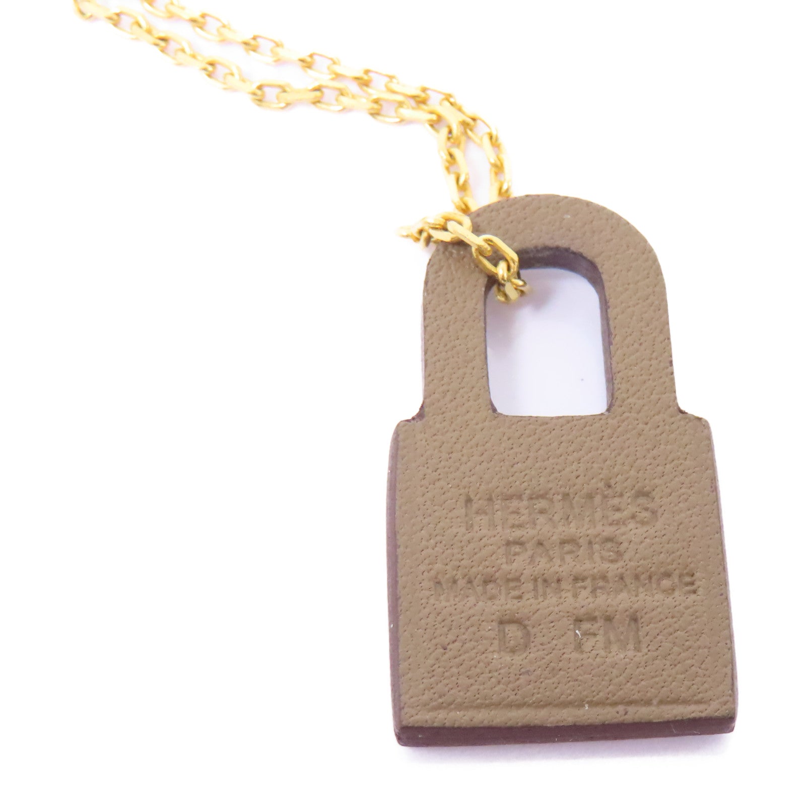 HERMES 金屬/Swift皮革O'Kelly Necklace項鍊啡色/金色