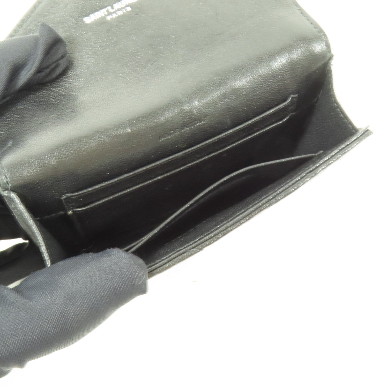 YVES SAINT LAURENT 牛皮皮革Bifold Wallet銀扣錢包