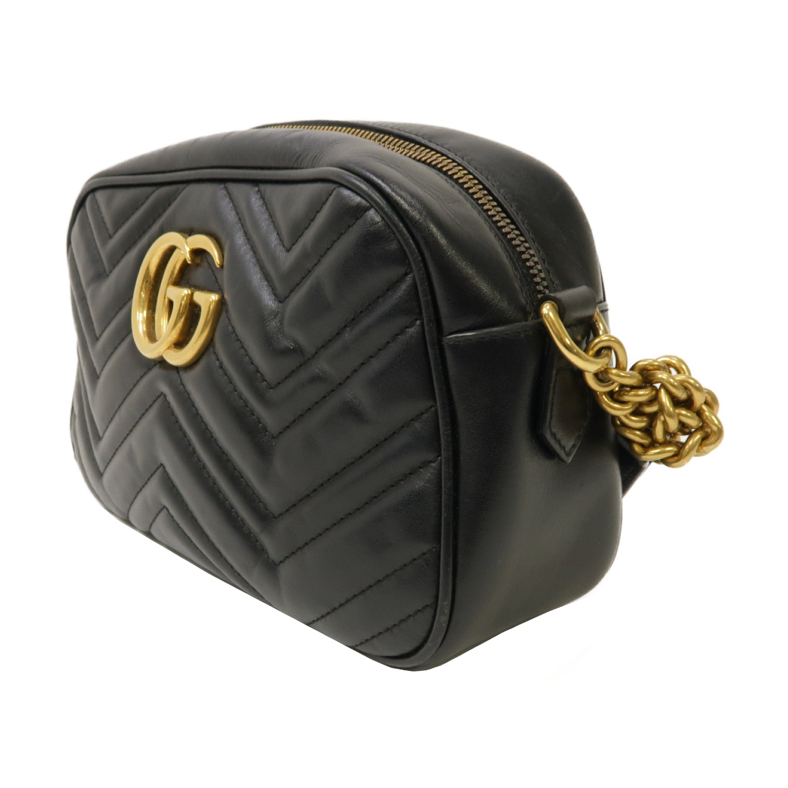 GUCCI 牛皮皮革GG Marmont Small Matelassé金扣鏈帶肩背袋黑色