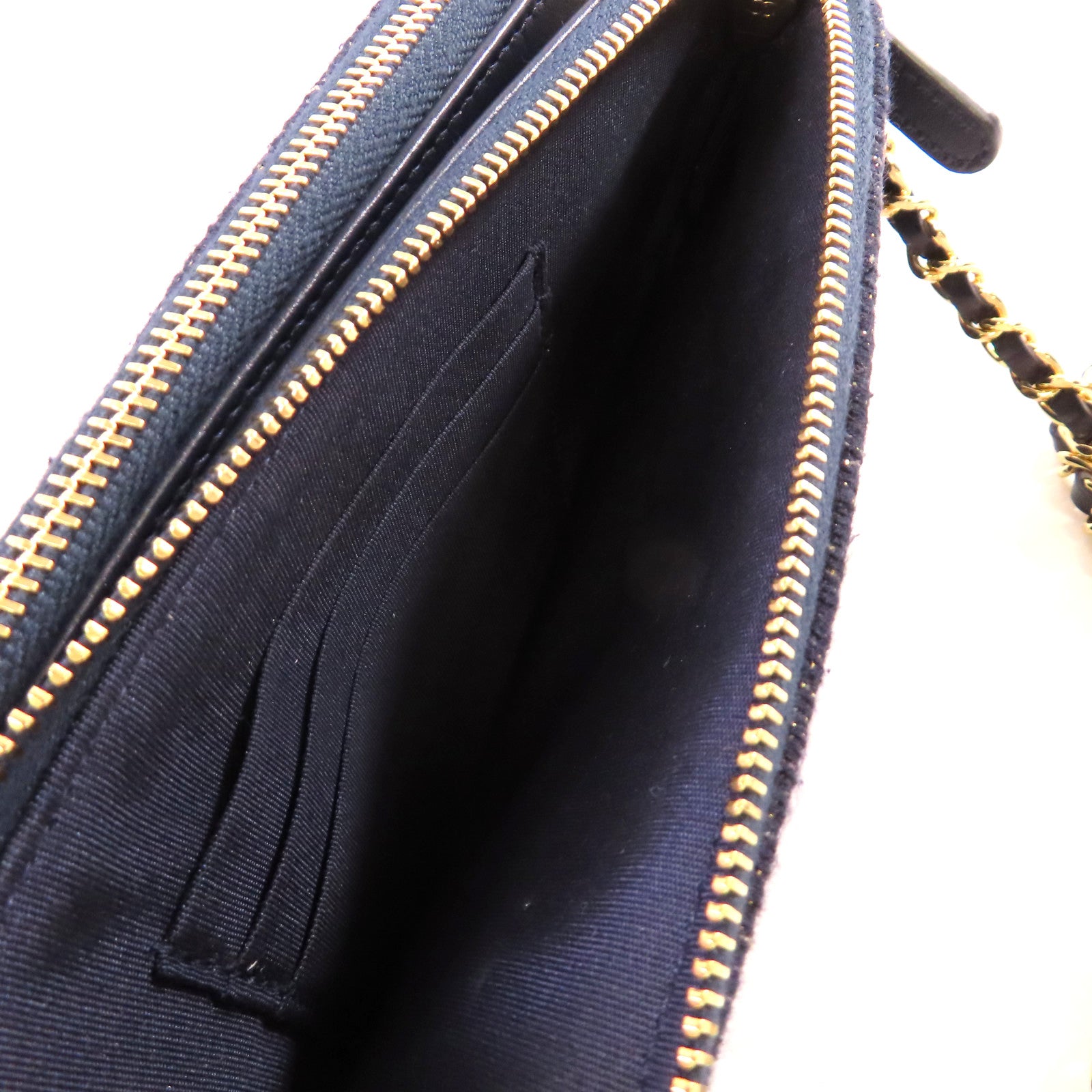 CHANEL 帆布WOC Wallet On Chain Shoulder Bag金扣鏈帶肩背袋深藍色