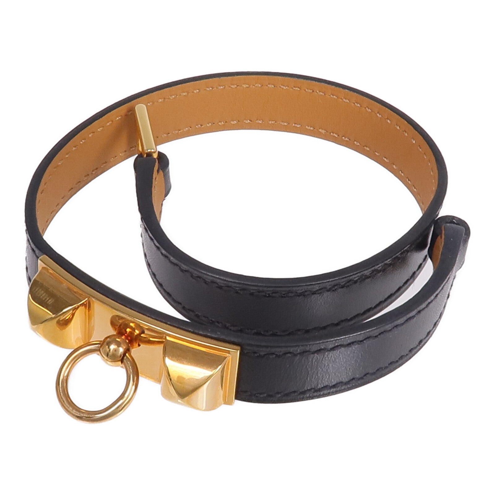 HERMES Box Calf皮革Rivale Double Tour金扣手鏈Noir