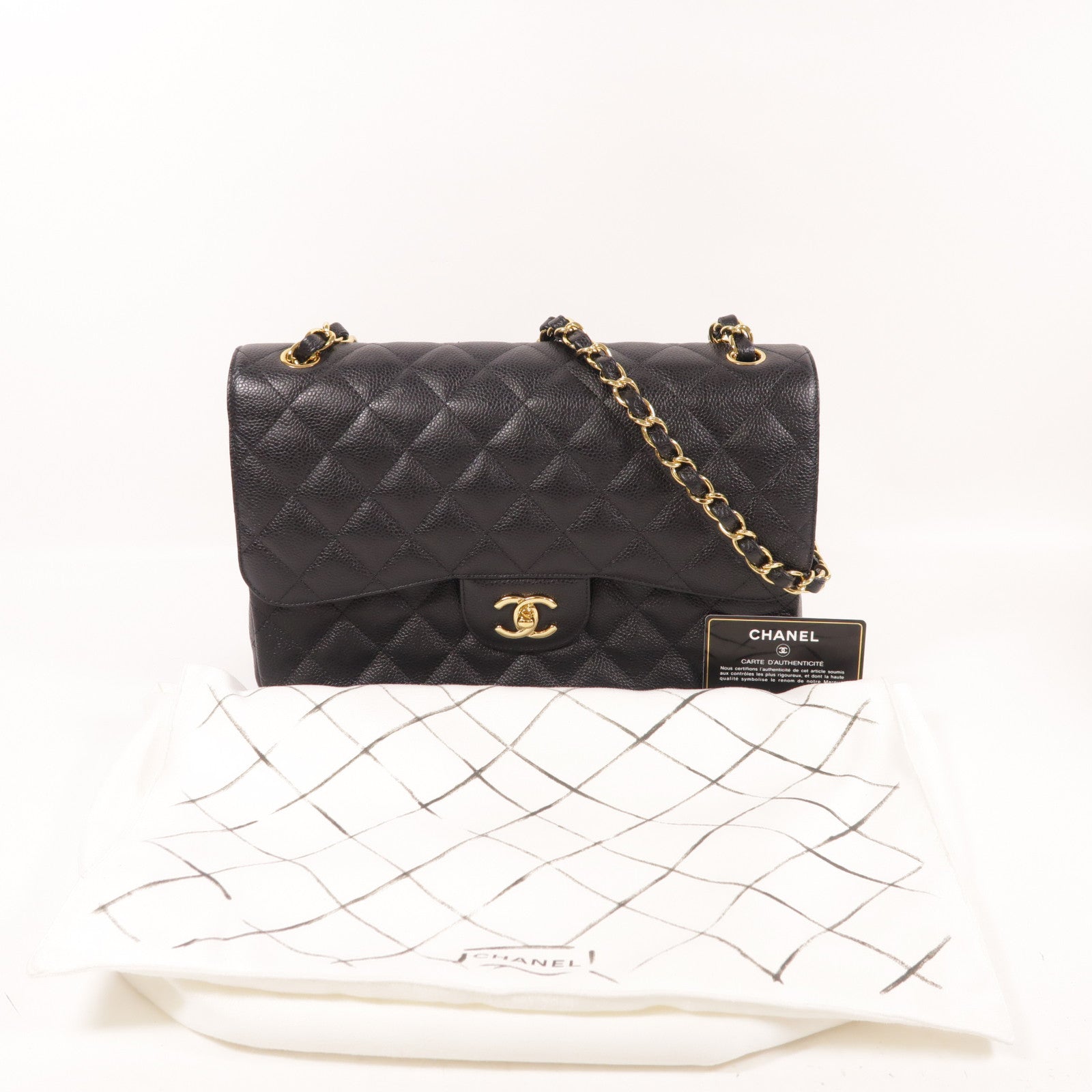 CHANEL 牛皮皮革Large Classic金扣鏈帶肩背袋
