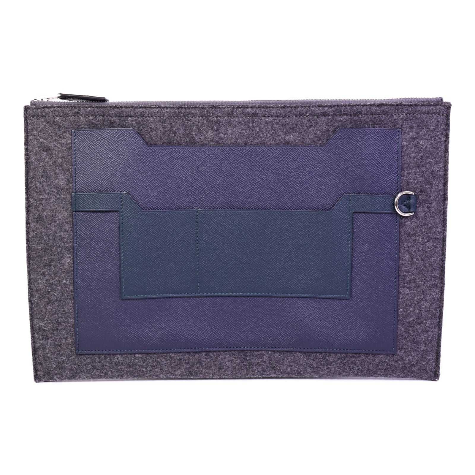 HERMES 【激減優惠】Epsom皮革/羊毛Toodoo Pouch 29手拿包Blue Nuit/Vert Cypre