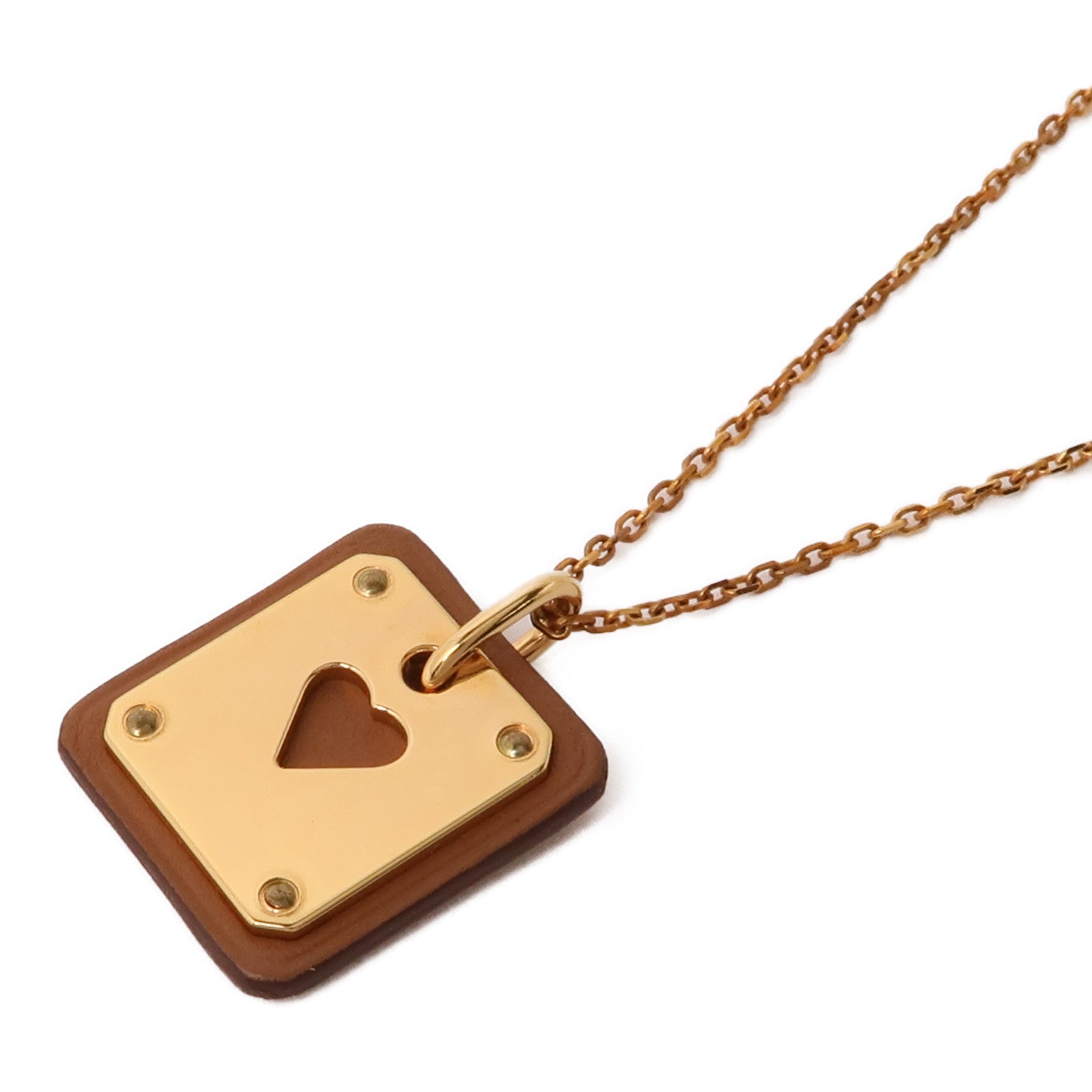 HERMES 鍍玫瑰金/Swift皮革As De Coeur Pendant項鍊