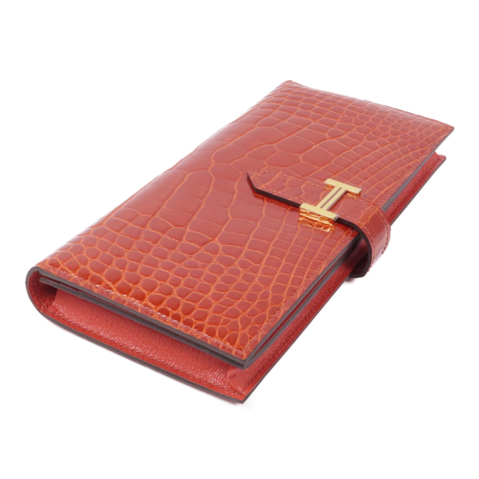 HERMES 鱷魚皮革Bearn Long wallet金扣長錢包