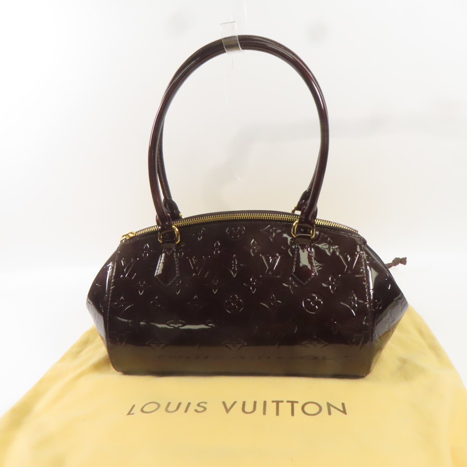 LOUIS VUITTON Monogram Vernis Sherwood PM金扣肩背袋酒紅色
