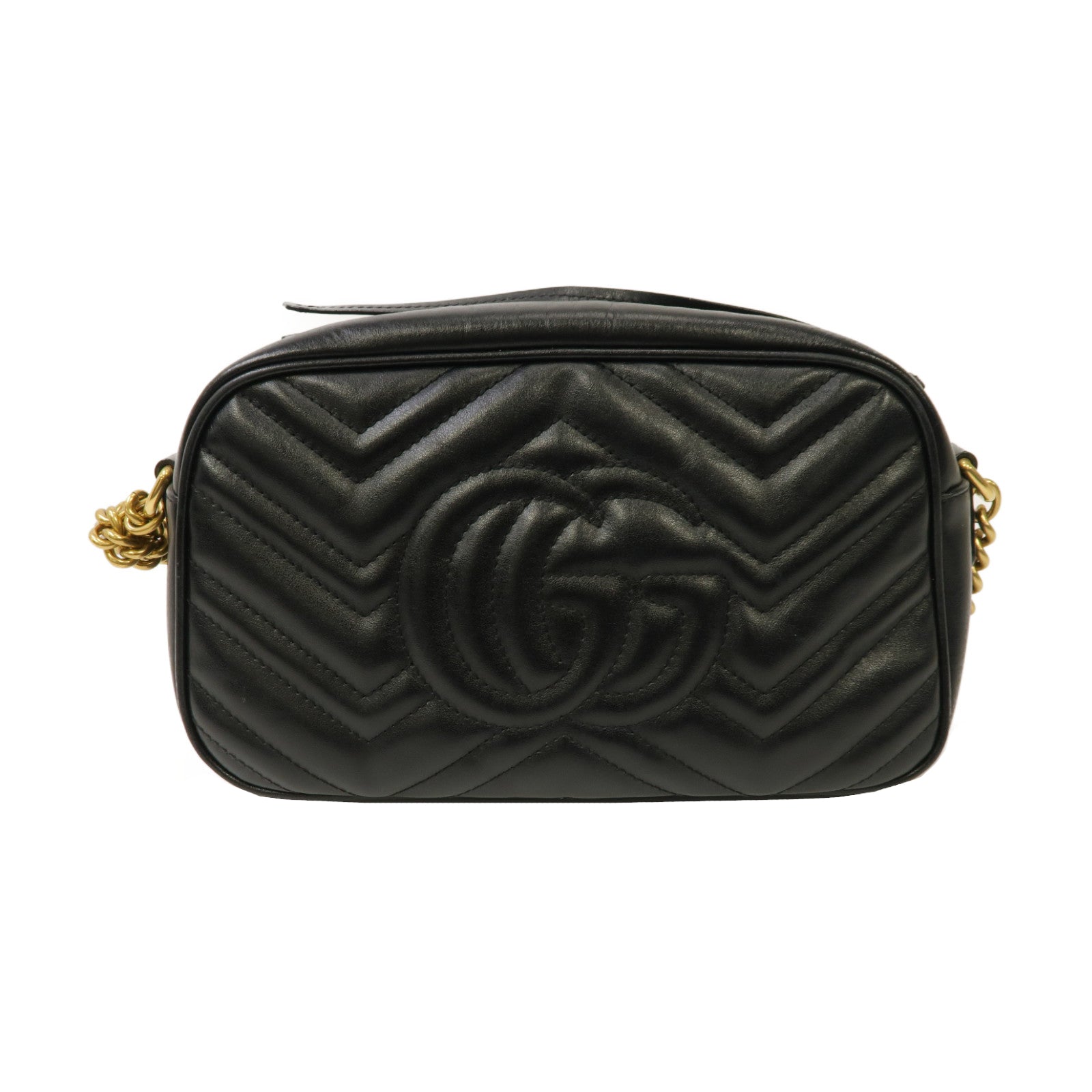 GUCCI 牛皮皮革GG Marmont Small Matelassé金扣鏈帶肩背袋黑色