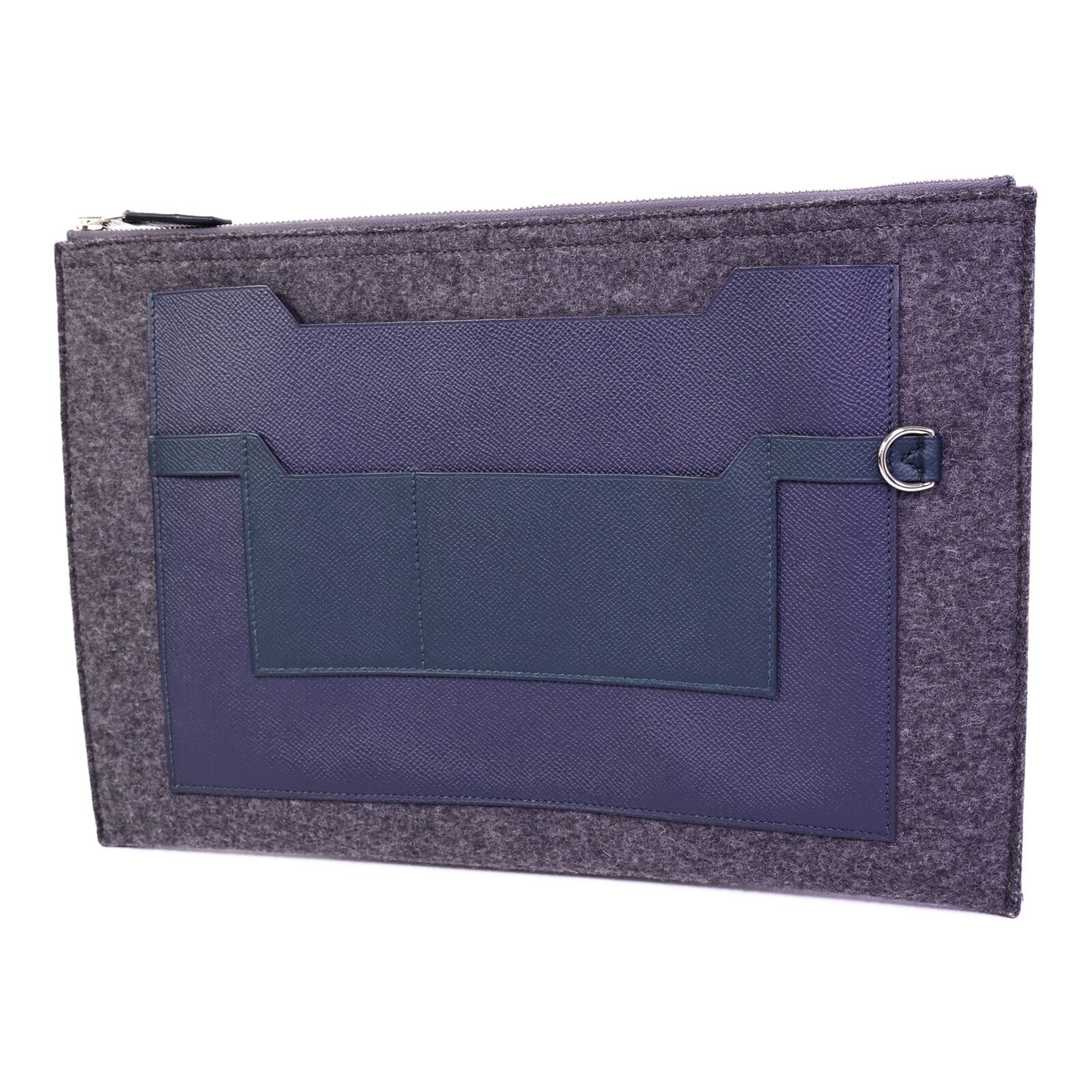 HERMES 【激減優惠】Epsom皮革/羊毛Toodoo Pouch 29手拿包Blue Nuit/Vert Cypre