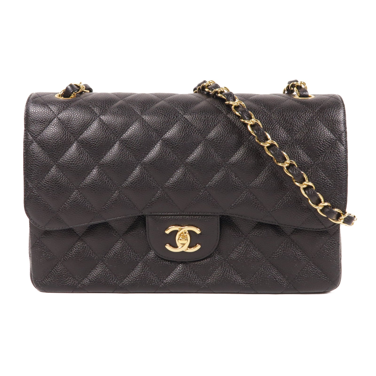 CHANEL 牛皮皮革Large Classic金扣鏈帶肩背袋