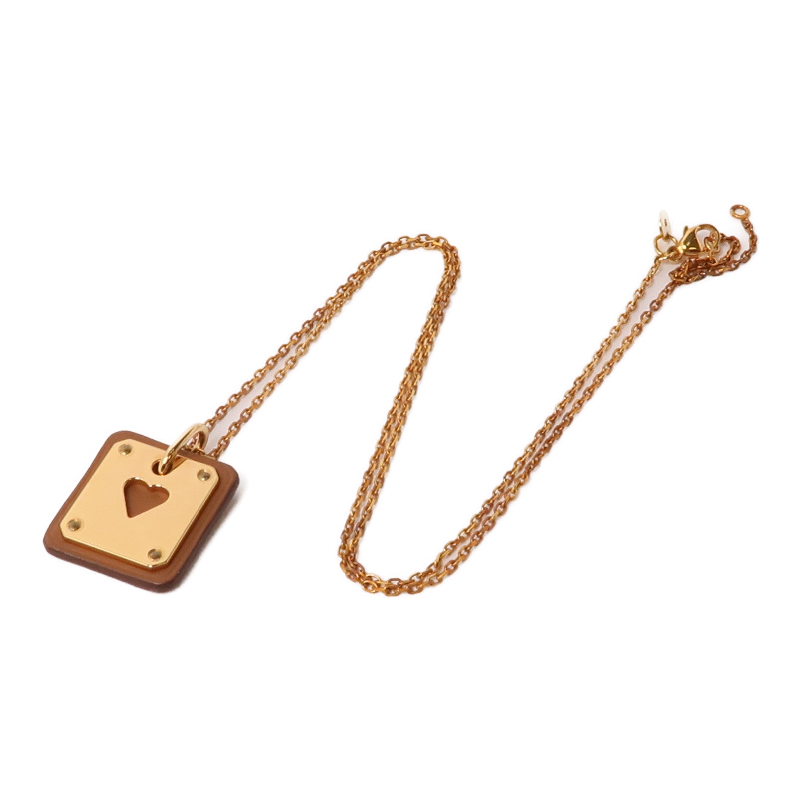 HERMES 鍍玫瑰金/Swift皮革As De Coeur Pendant項鍊