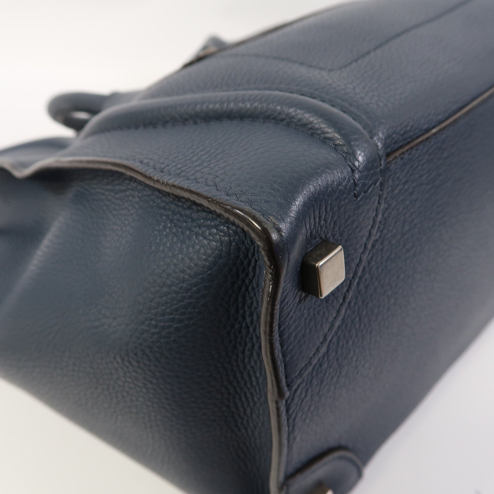 CELINE 【激減優惠】牛皮皮革Luggage銀扣手挽袋藍色