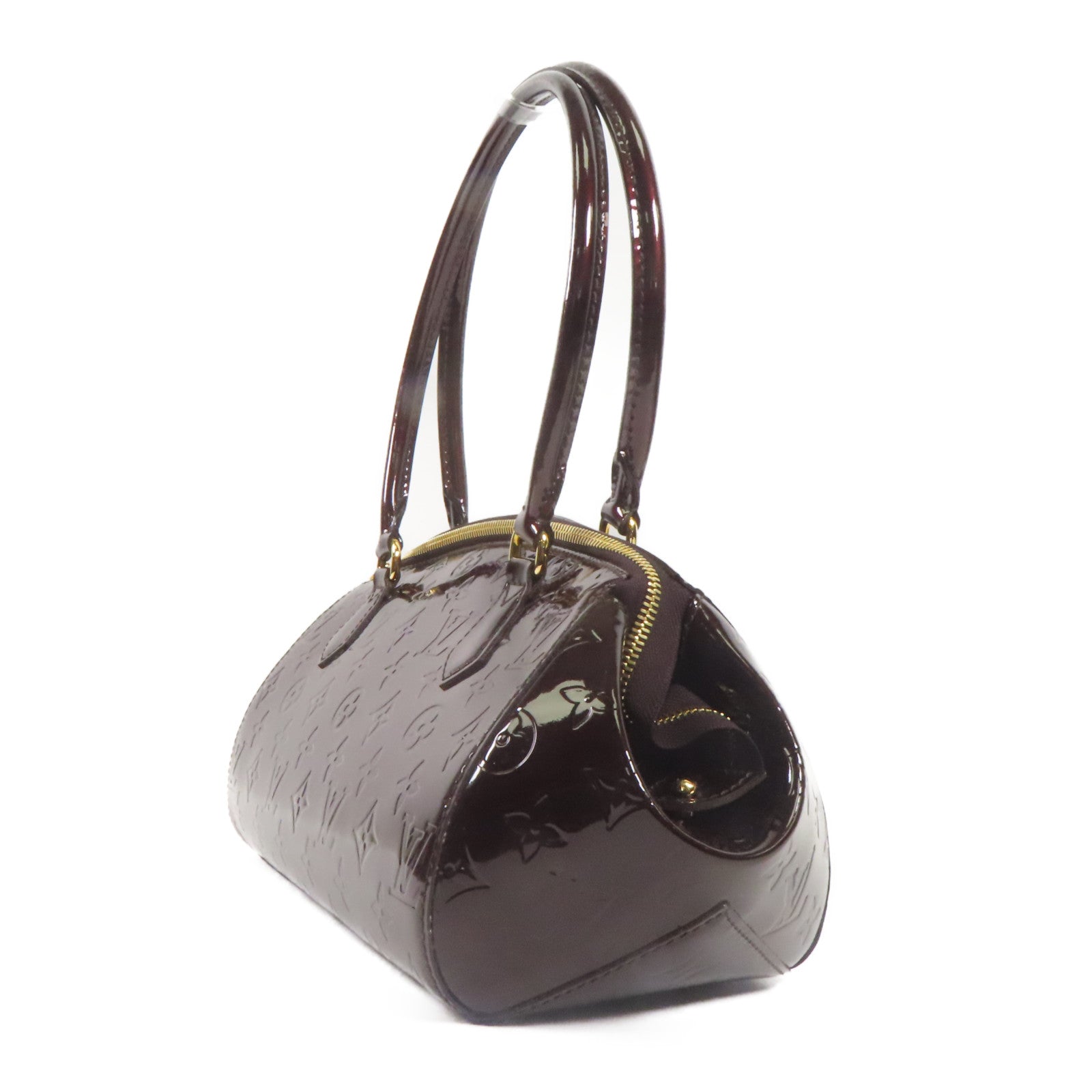 LOUIS VUITTON Monogram Vernis Sherwood PM金扣肩背袋酒紅色