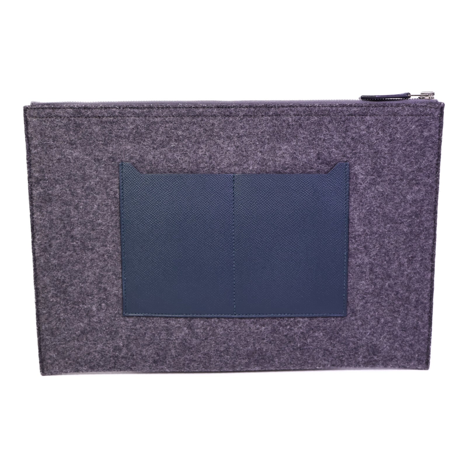 HERMES 【激減優惠】Epsom皮革/羊毛Toodoo Pouch 29手拿包Blue Nuit/Vert Cypre