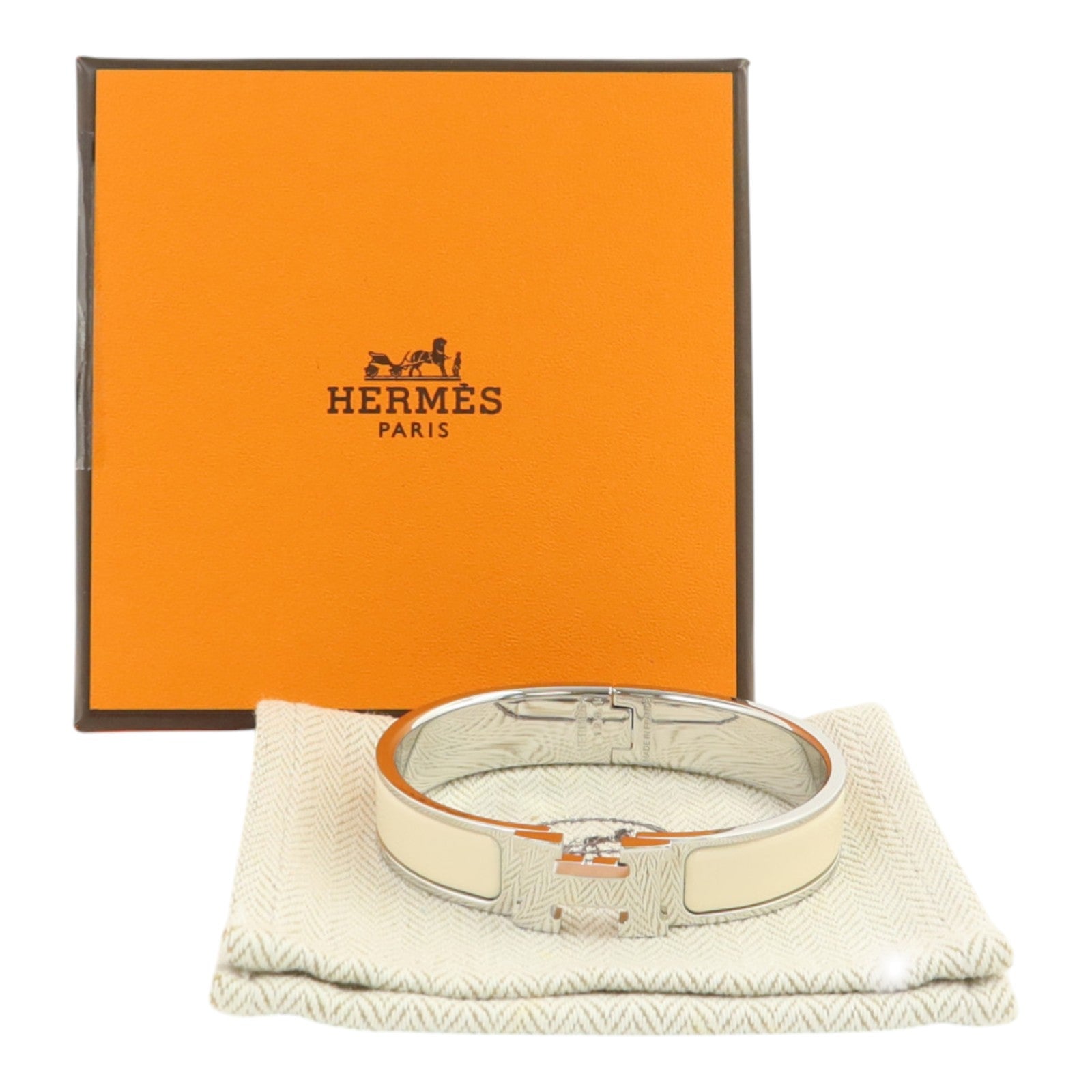 HERMES 琺瑯/金屬Clic H銀扣手鐲