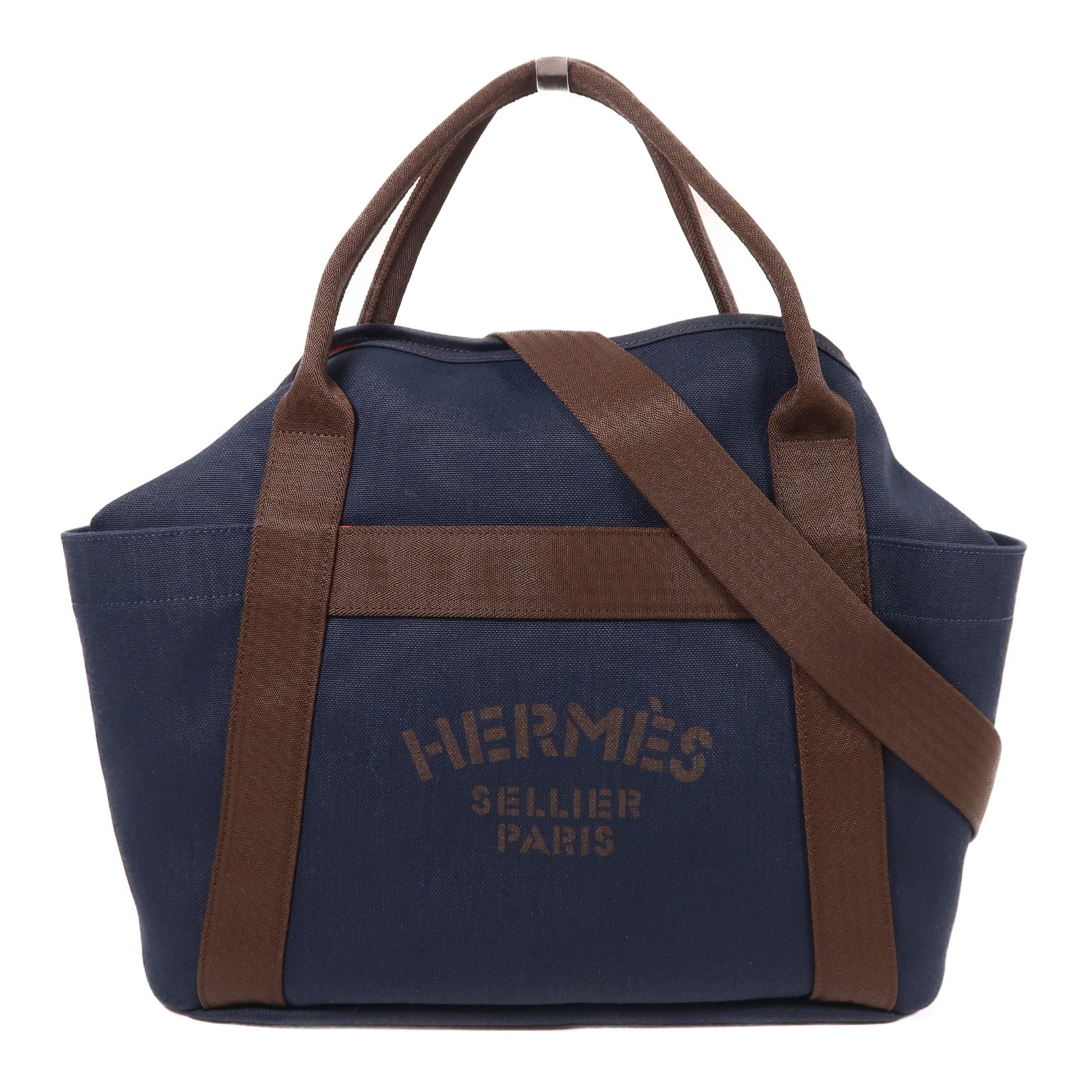HERMES 帆布The Grooming Bag銀扣手挽肩背兩用袋