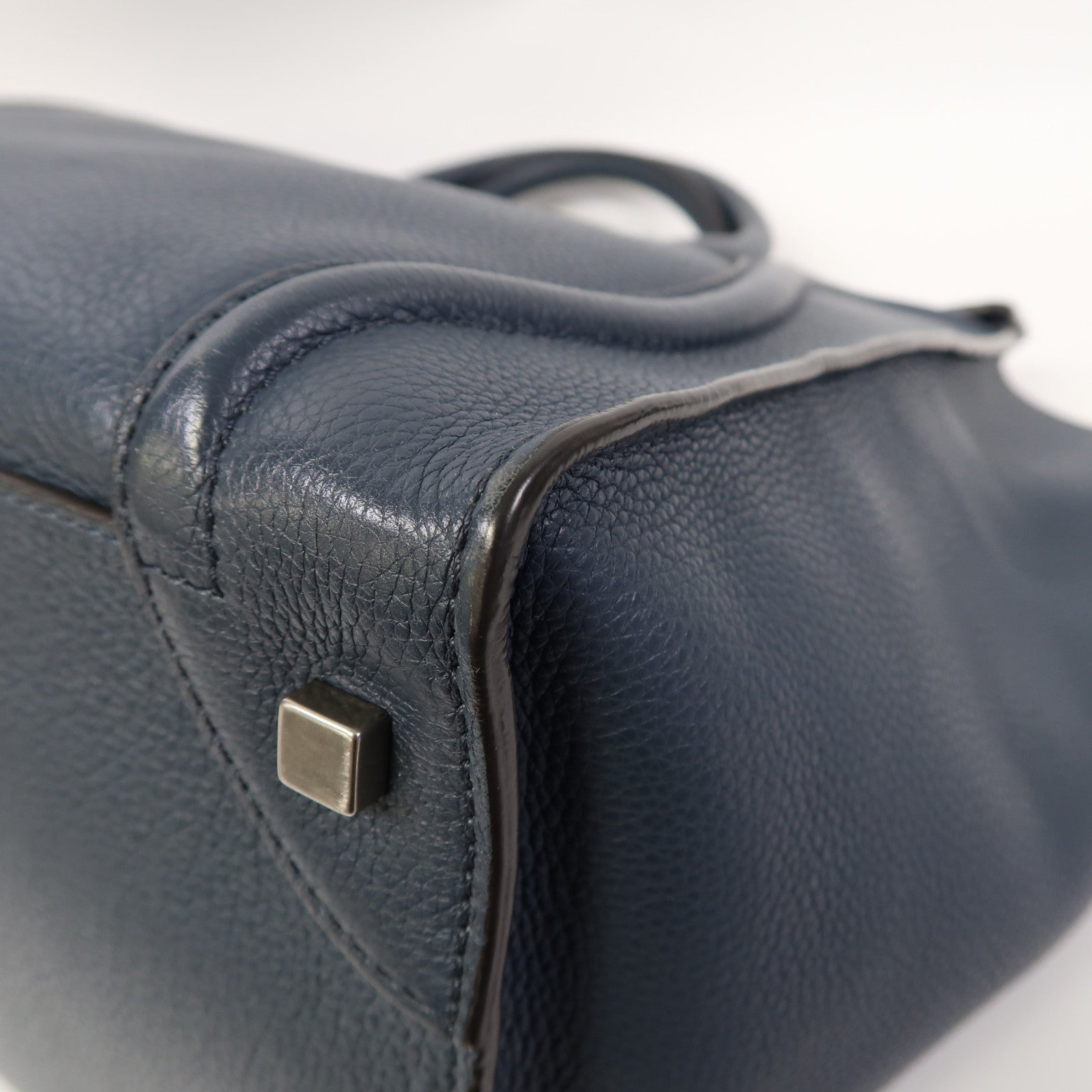 CELINE 【激減優惠】牛皮皮革Luggage銀扣手挽袋藍色