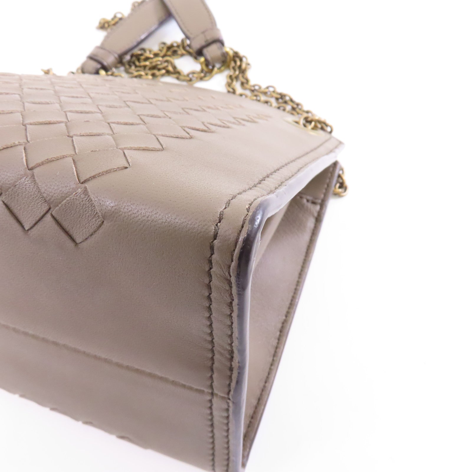 BOTTEGA VENETA 【激減優惠】羊皮皮革Chain Shoulder Bag金扣鏈帶肩背袋米灰色