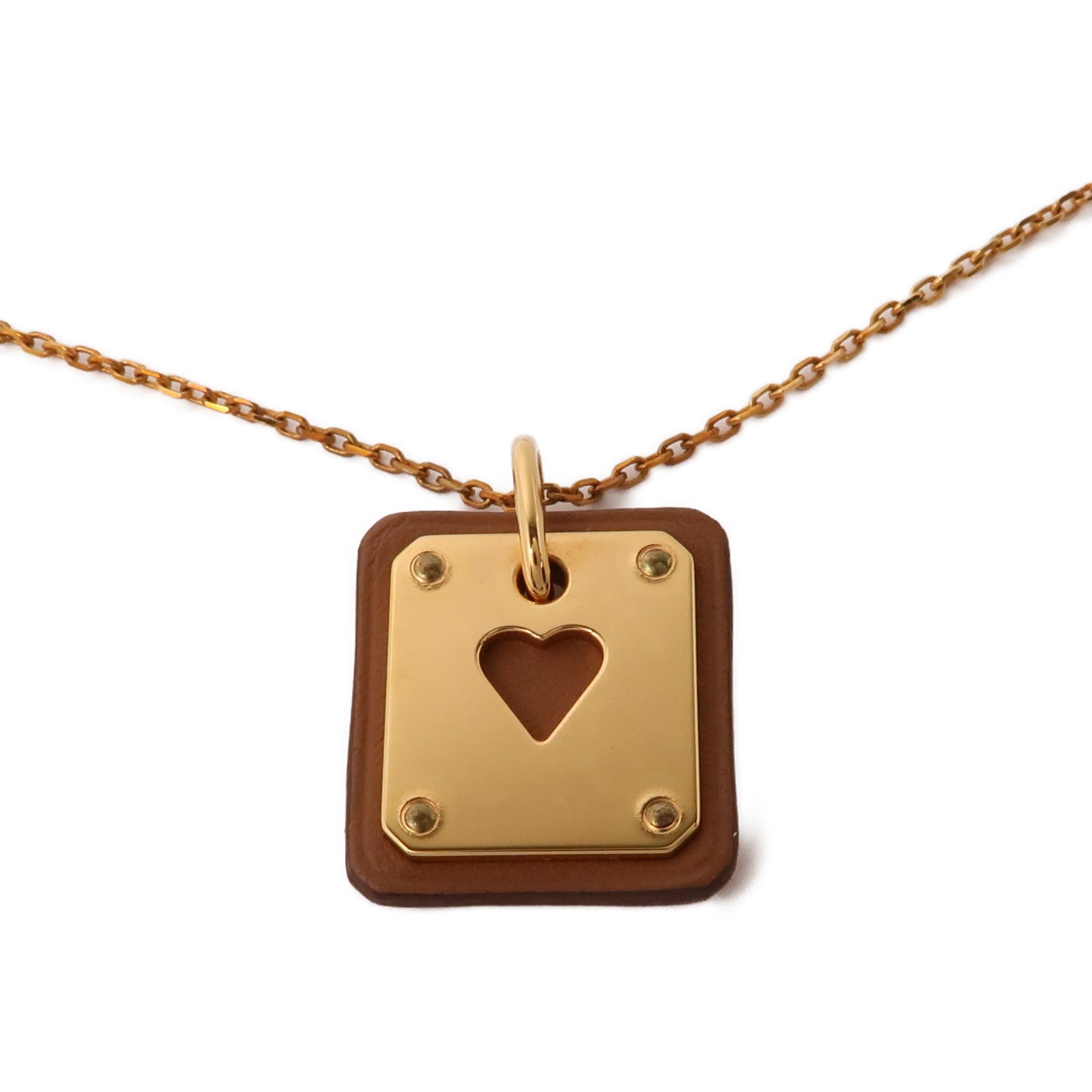 HERMES 鍍玫瑰金/Swift皮革As De Coeur Pendant項鍊