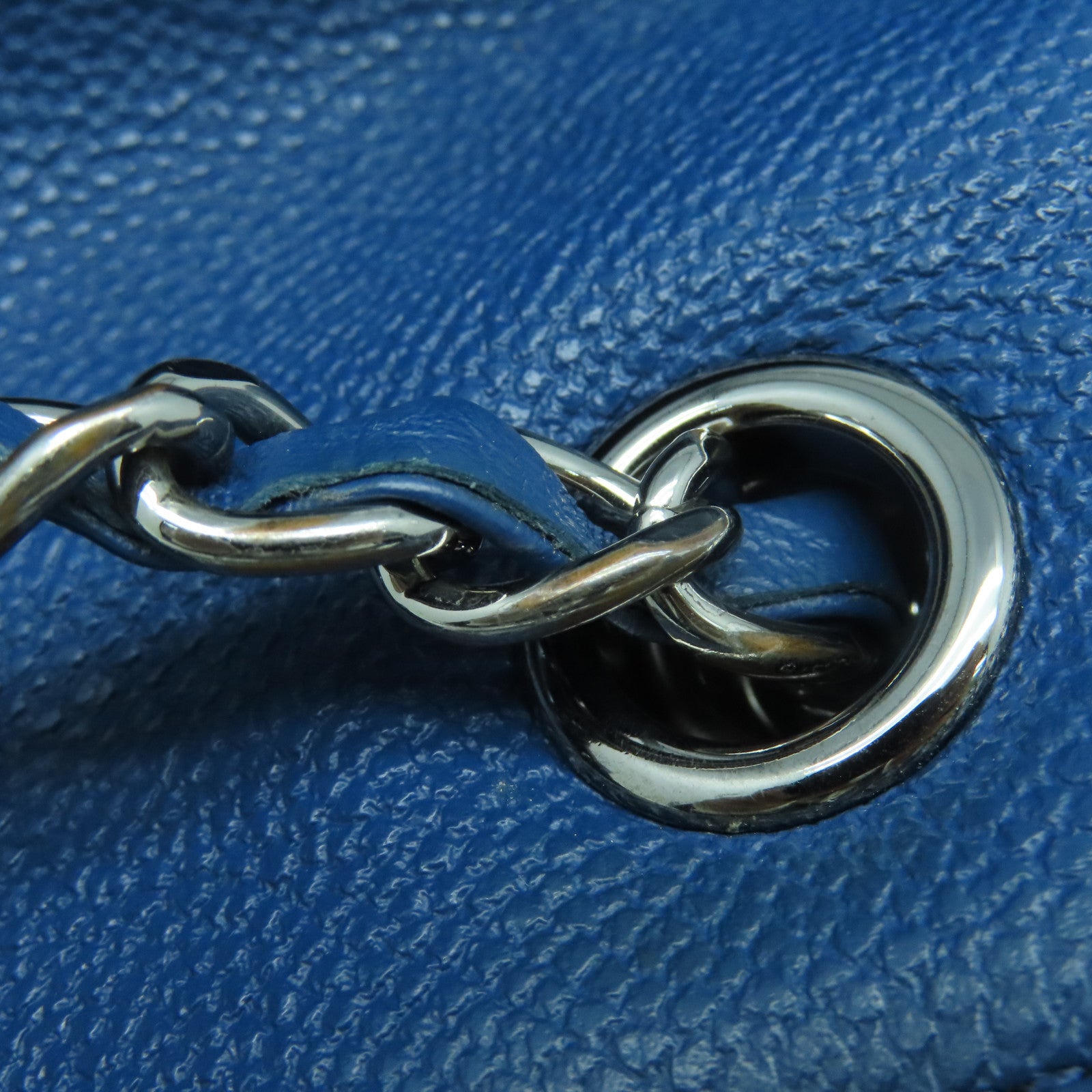 CHANEL 菱格牛皮皮革Chain Shoulder Bag銀扣鏈帶肩背袋藍色