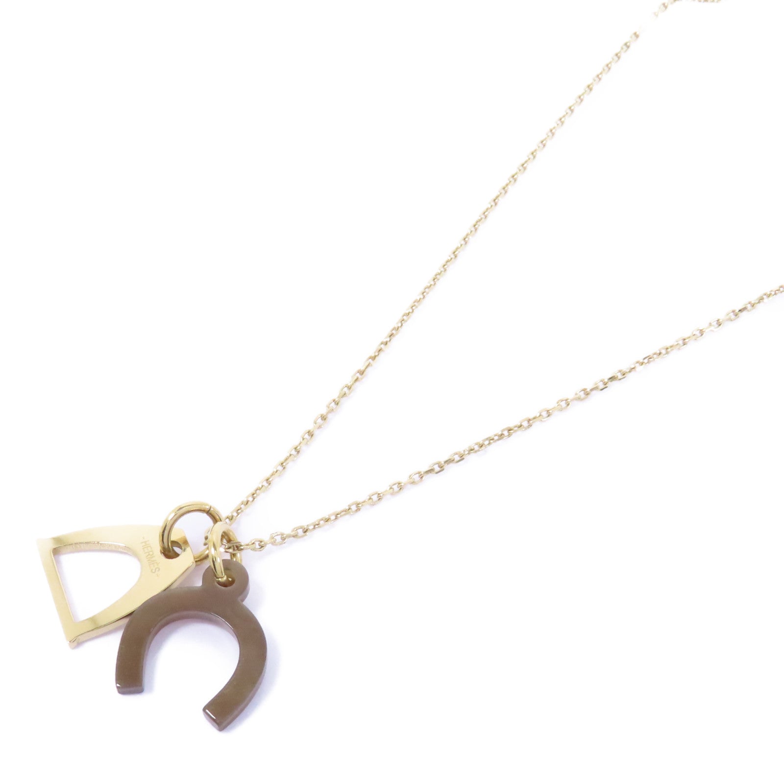 HERMES 金屬/Horn Necklace項鍊啡色/金色