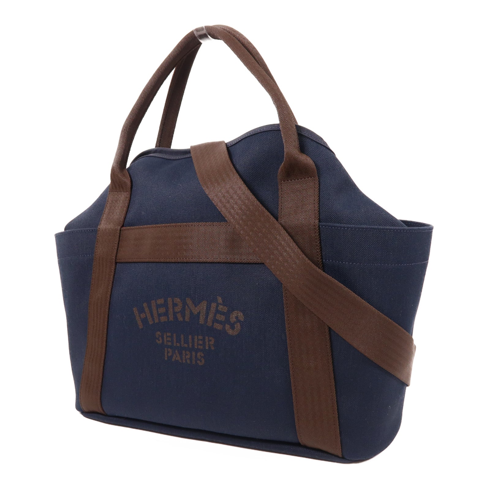 HERMES 帆布The Grooming Bag銀扣手挽肩背兩用袋