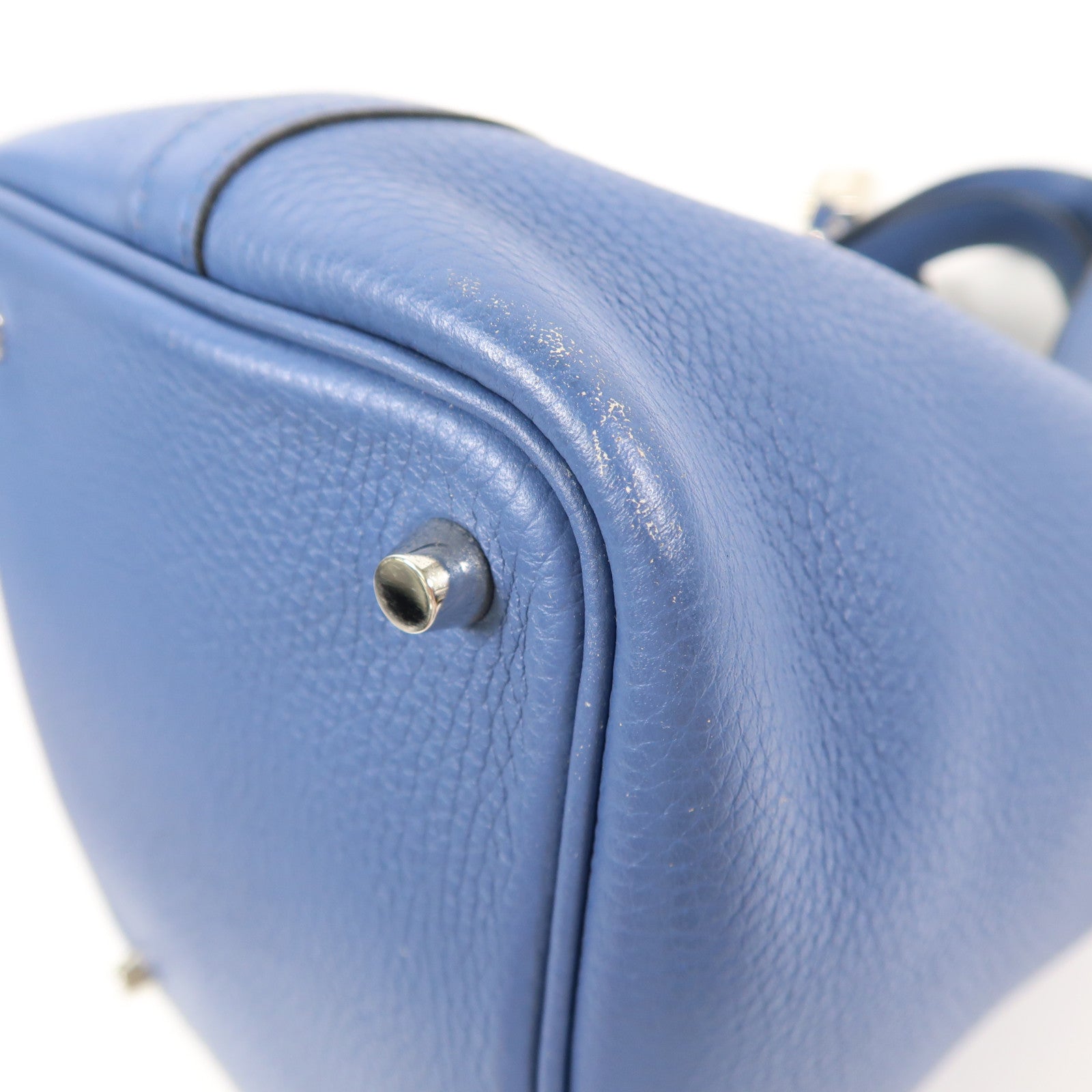 HERMES Clemence皮革Picotin PM銀扣手挽袋Bleu Agate