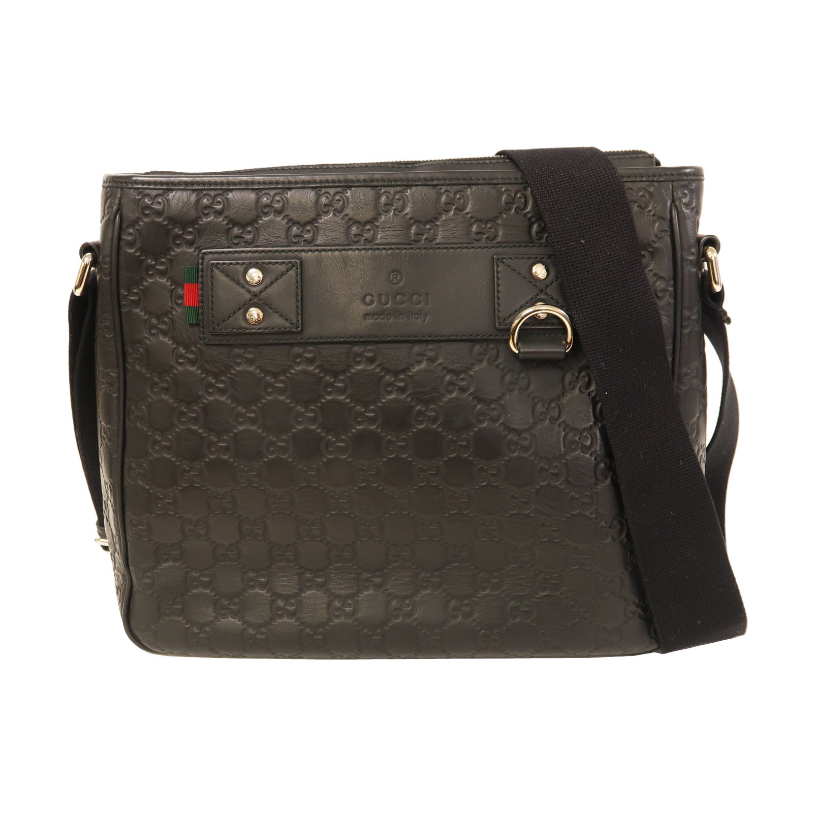 GUCCI 牛皮皮革Guccisima銀扣肩背袋黑色