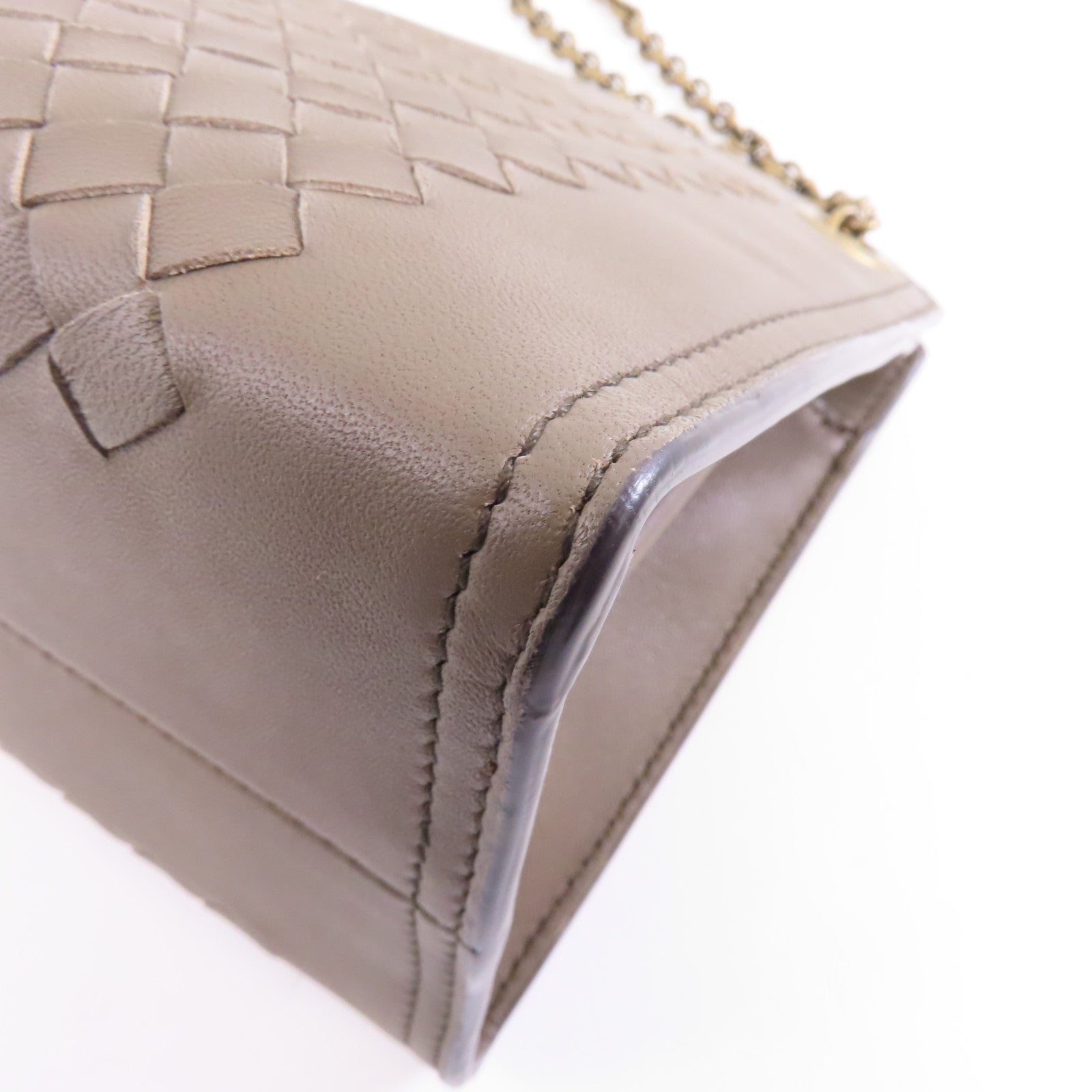 BOTTEGA VENETA 【激減優惠】羊皮皮革Chain Shoulder Bag金扣鏈帶肩背袋米灰色