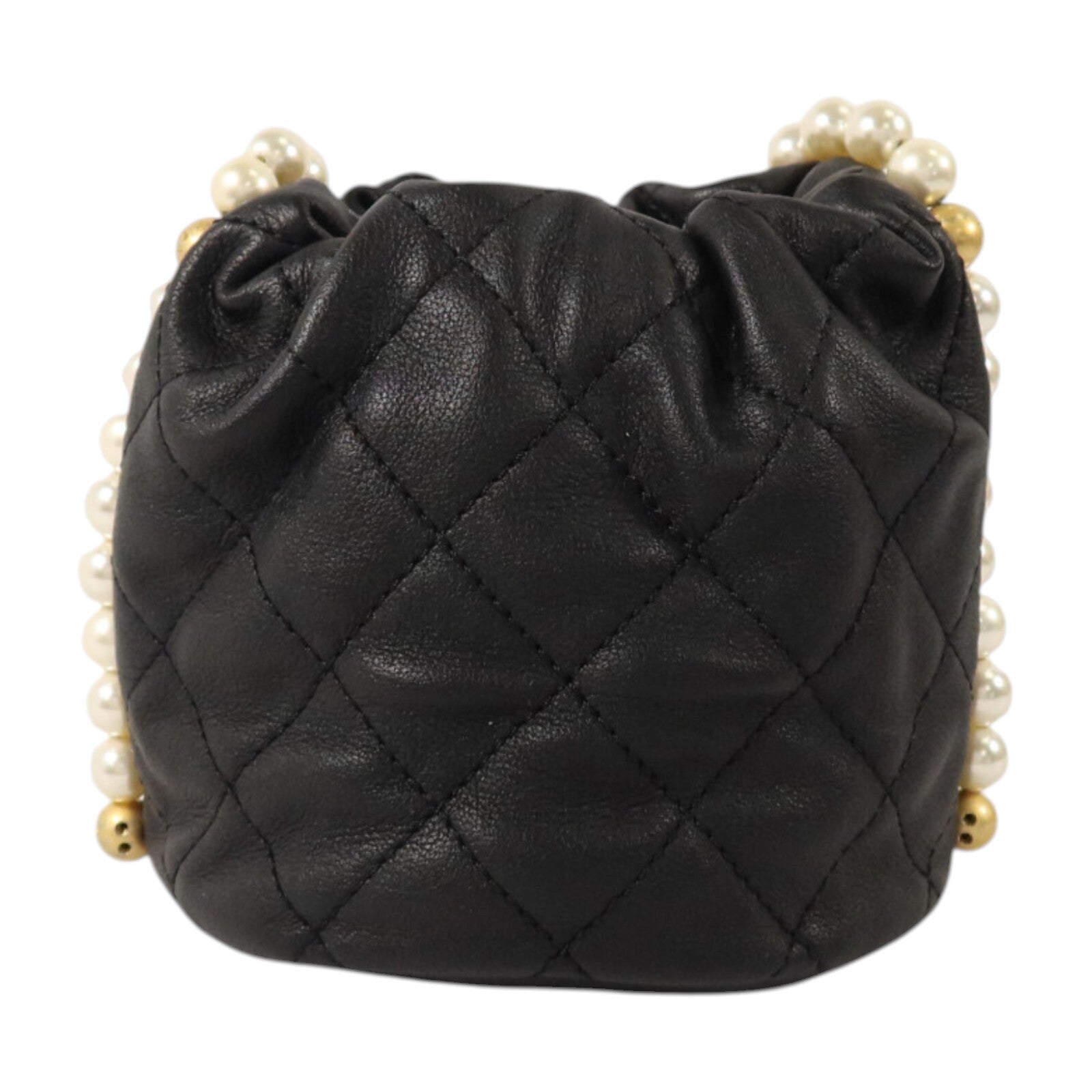 CHANEL 牛皮皮革Mini Pearl Bucket Bag金扣鏈帶肩背袋