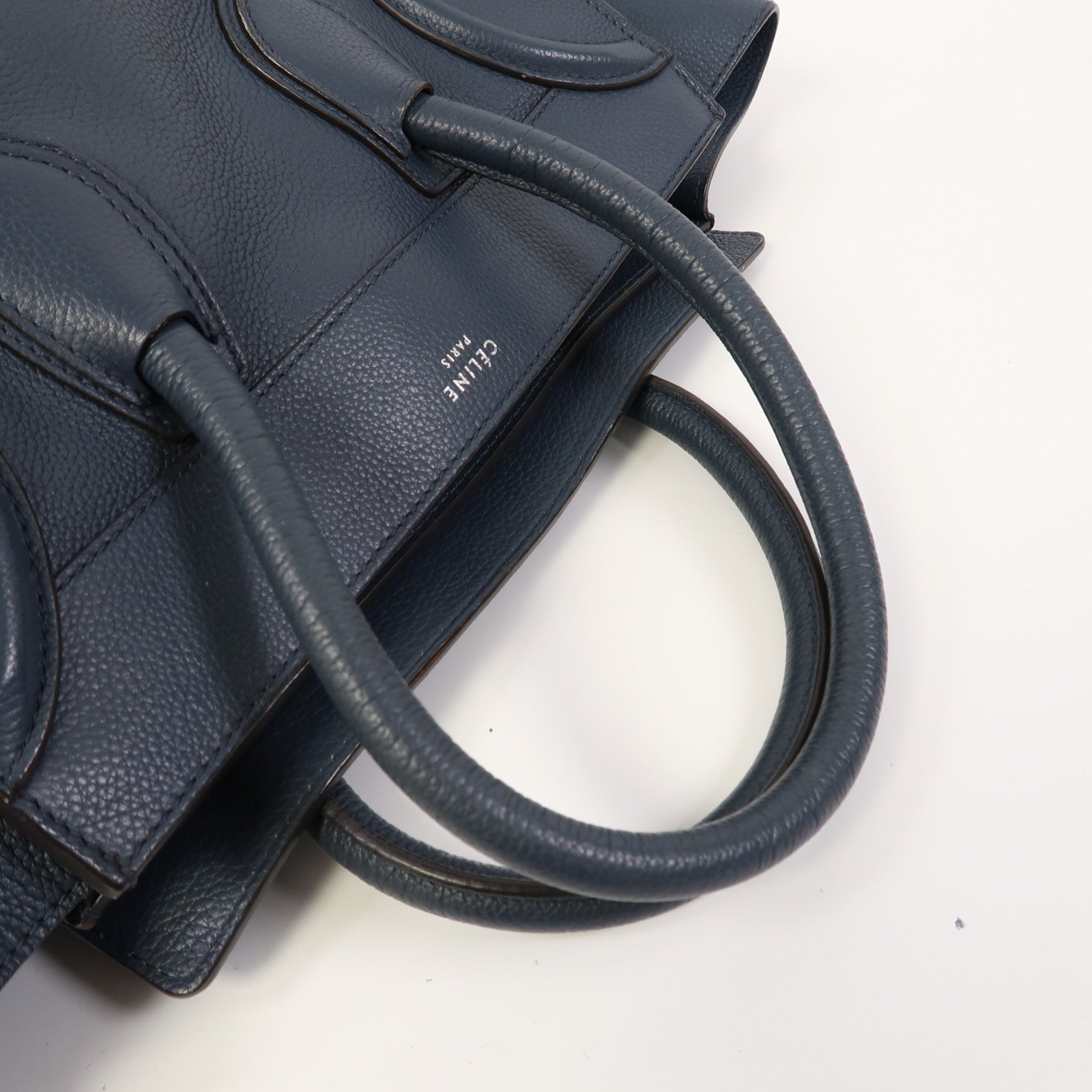 CELINE 【激減優惠】牛皮皮革Luggage銀扣手挽袋藍色