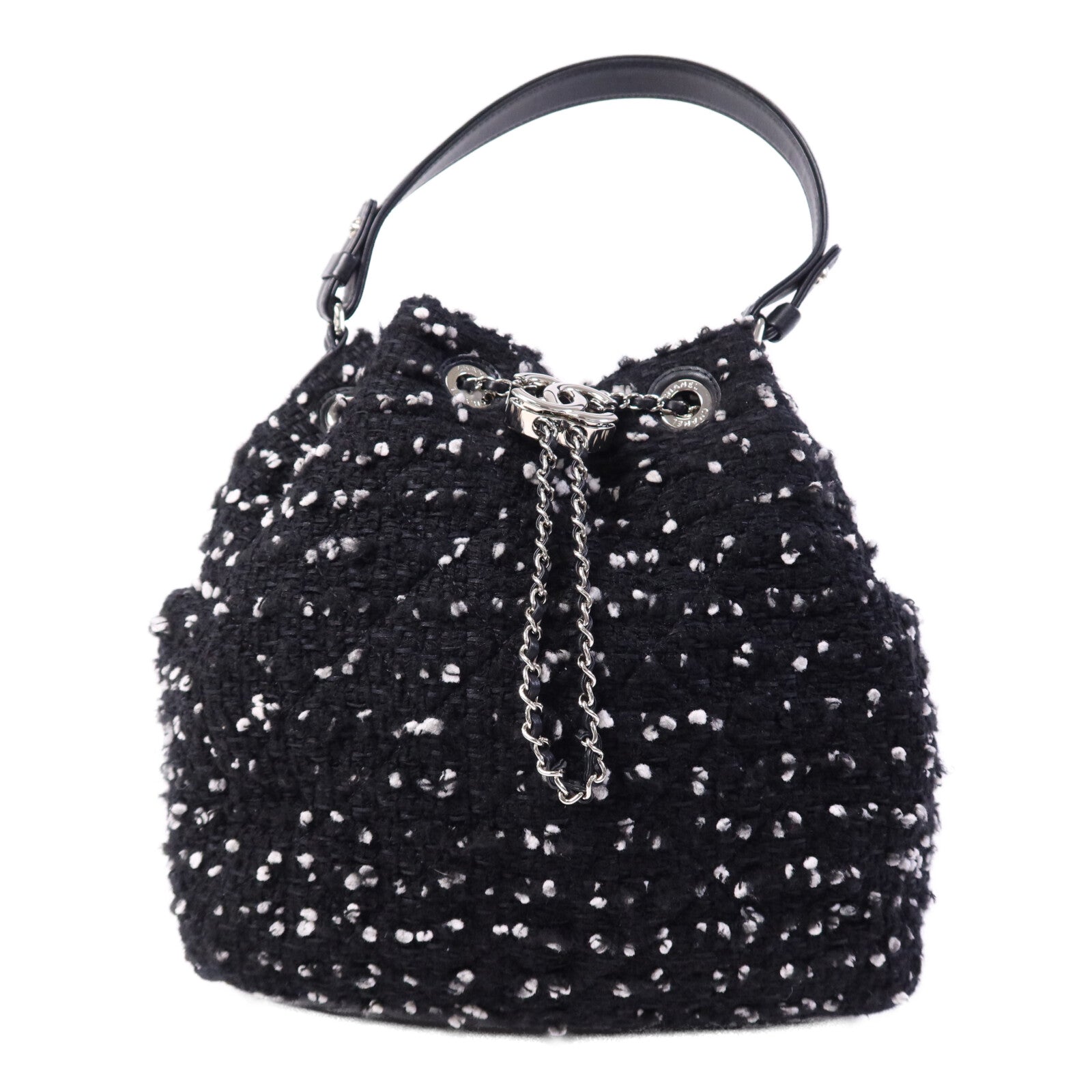 CHANEL Tweed Drawsting Bag銀扣手挽袋