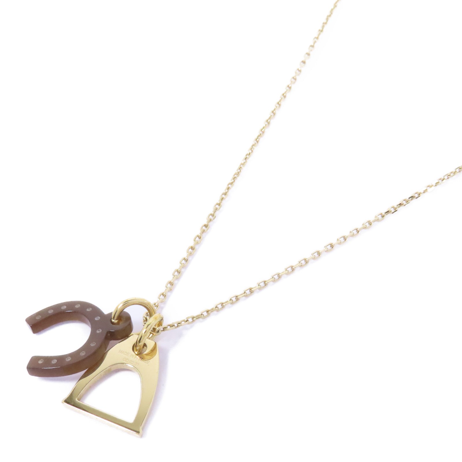 HERMES 金屬/Horn Necklace項鍊啡色/金色