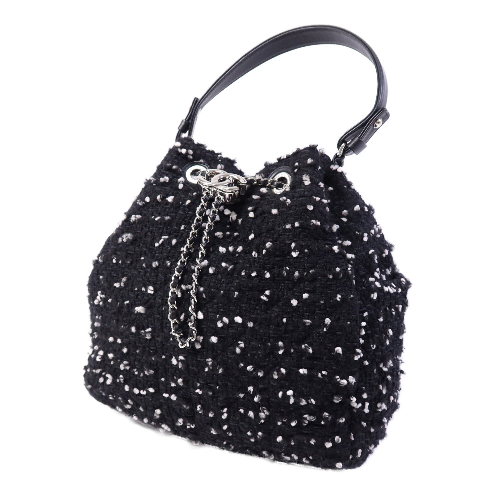CHANEL Tweed Drawsting Bag銀扣手挽袋