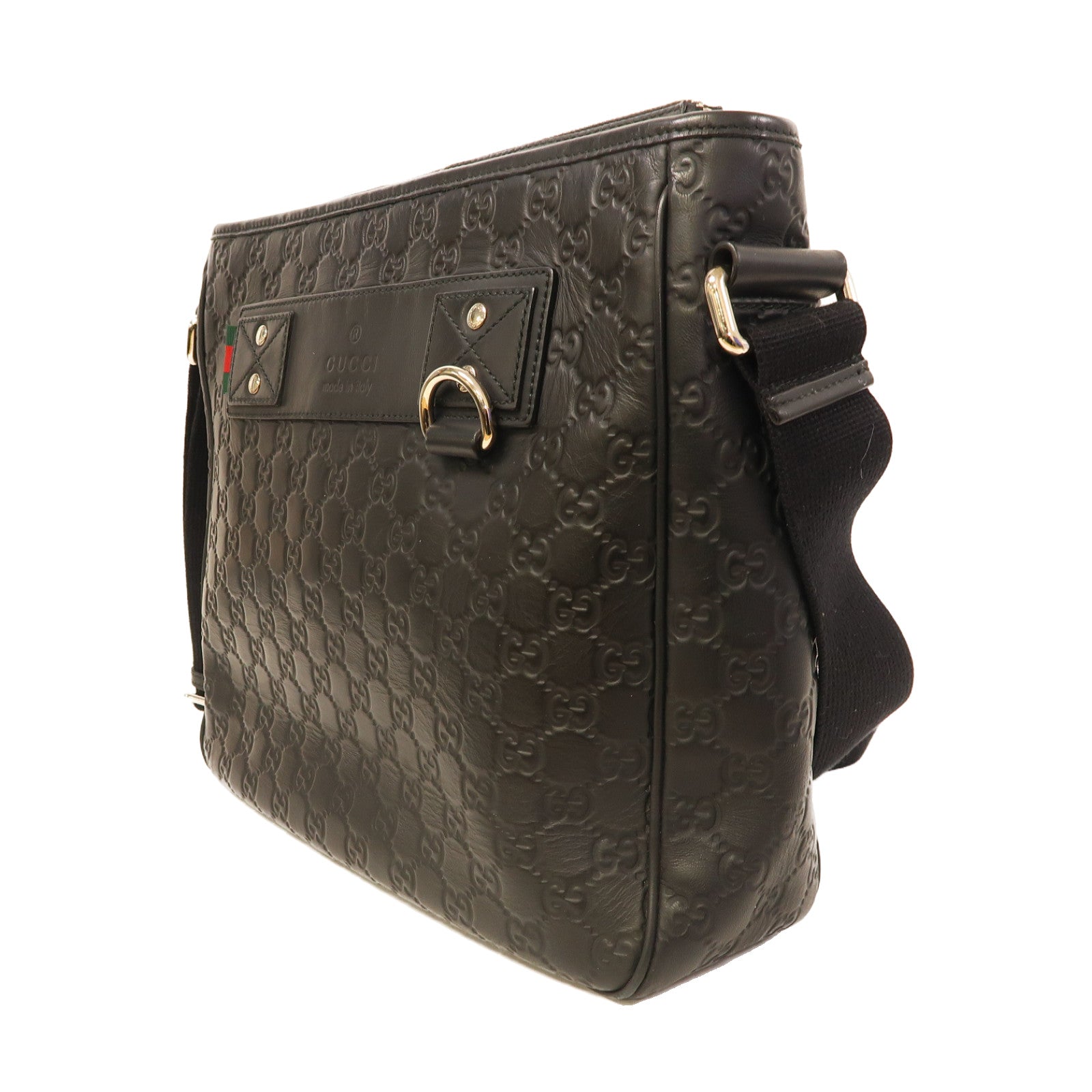 GUCCI 牛皮皮革Guccisima銀扣肩背袋黑色