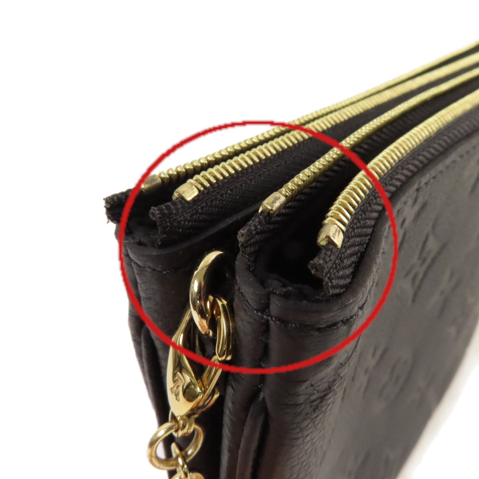 LOUIS VUITTON Monogram Empreinte Double Zip Pochette Chain Shoulder Bag金扣鏈帶肩背袋黑色