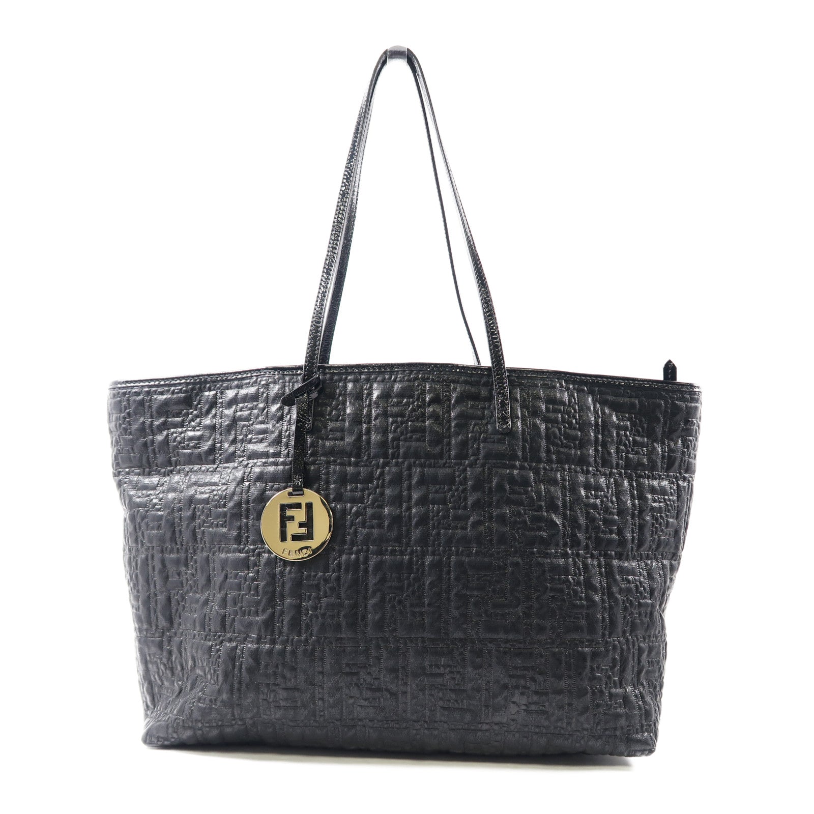 FENDI 牛皮皮革Tote Bag金扣肩背袋黑色