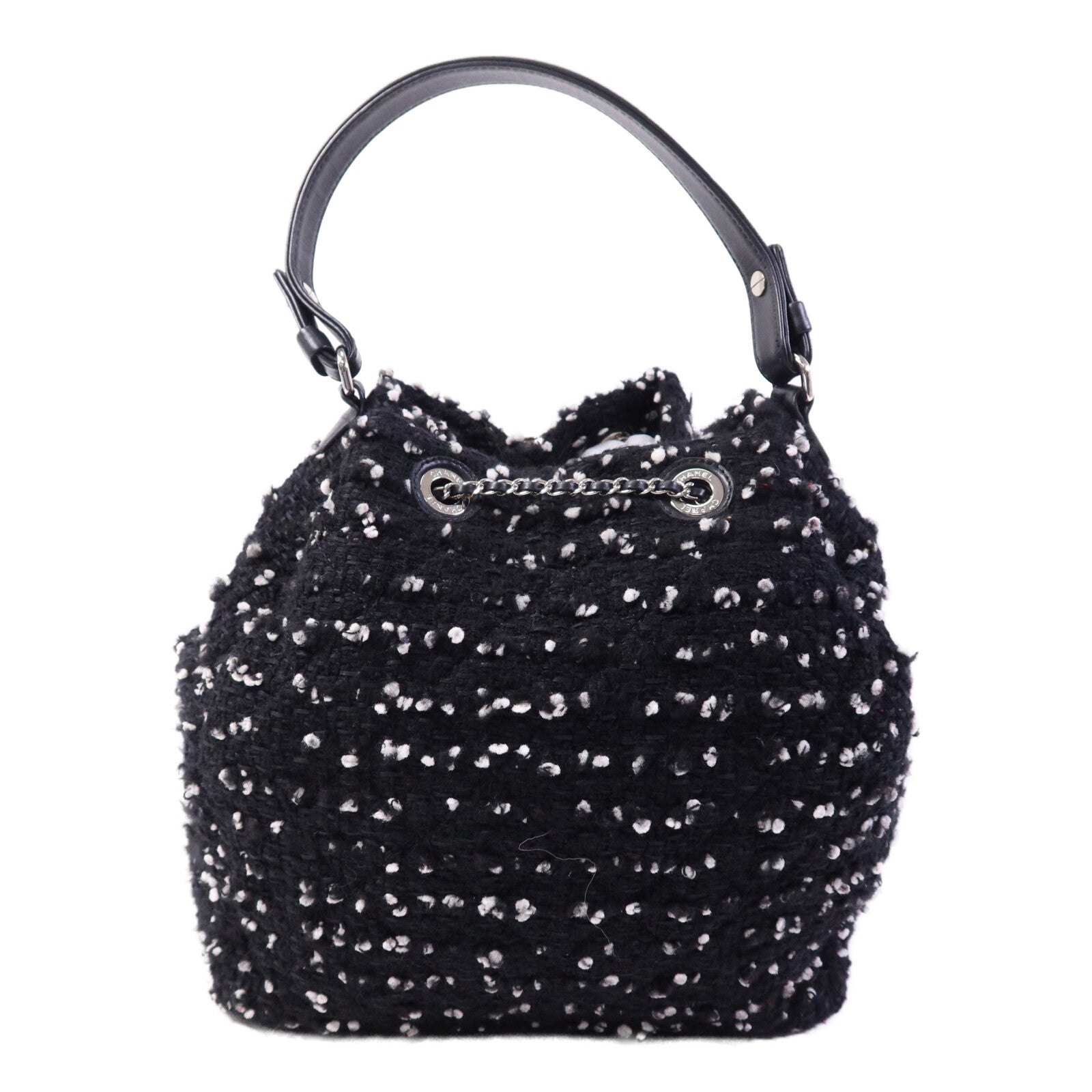 CHANEL Tweed Drawsting Bag銀扣手挽袋