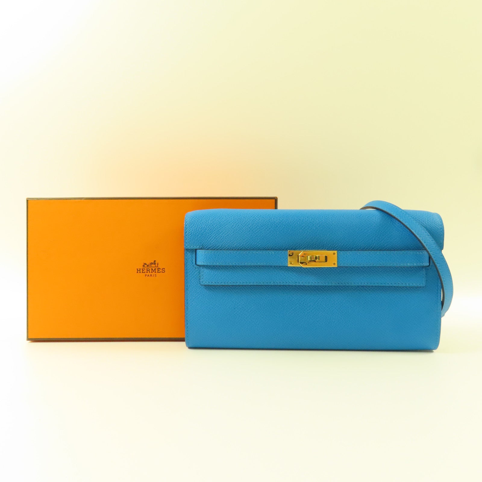 HERMES Epsom皮革Kelly To Go金扣肩背袋Blue Zanzibar