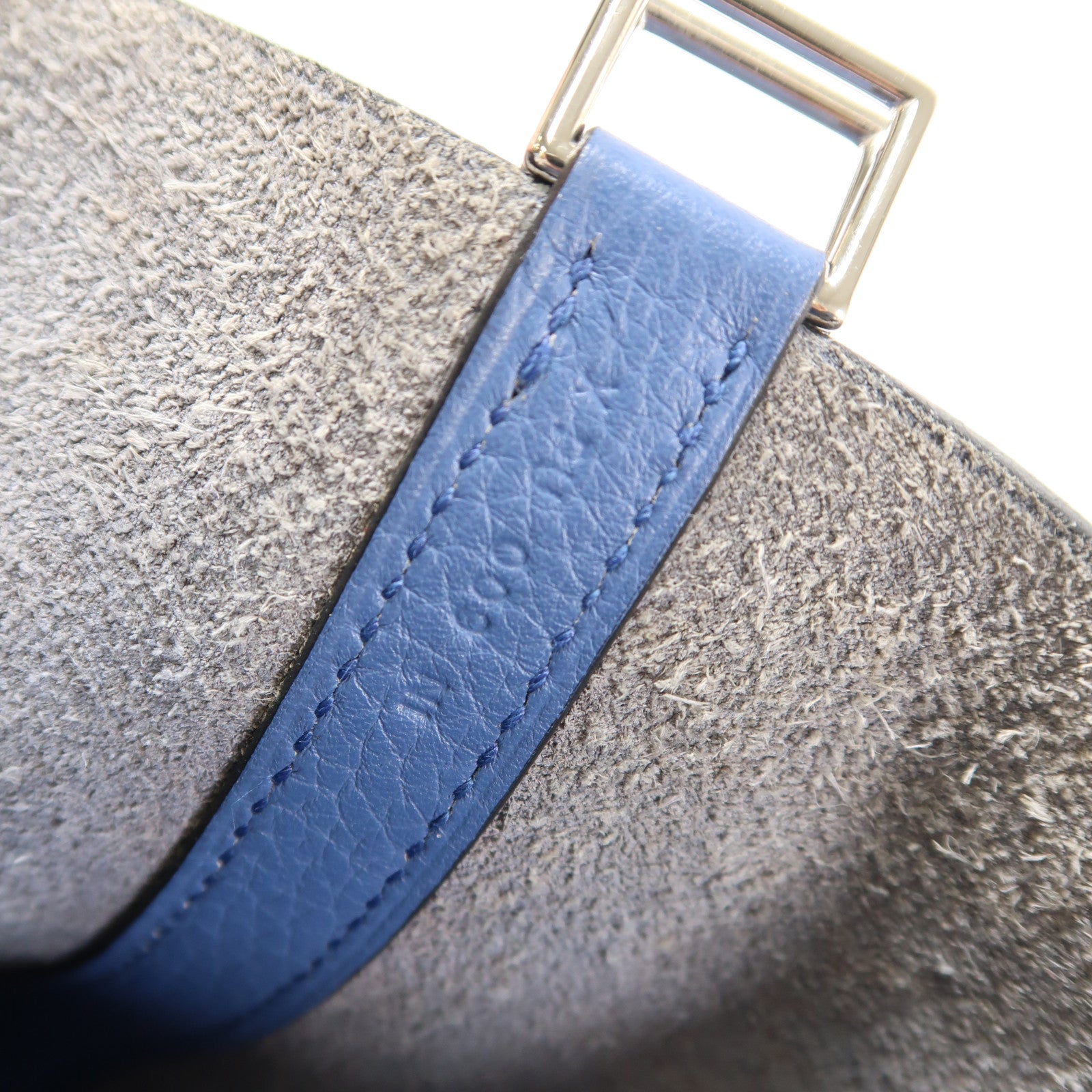 HERMES Clemence皮革Picotin PM銀扣手挽袋Bleu Agate