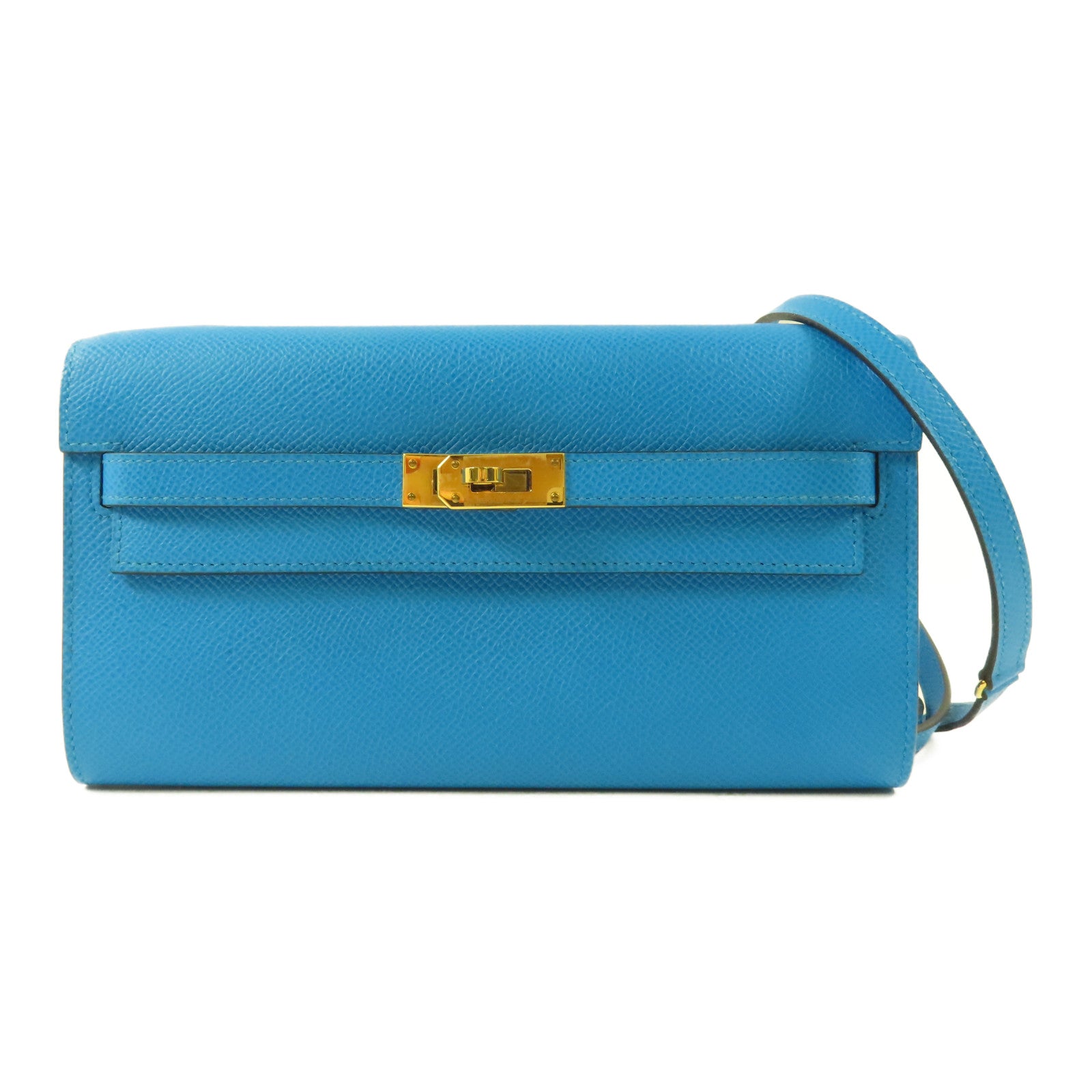 HERMES Epsom皮革Kelly To Go金扣肩背袋Blue Zanzibar